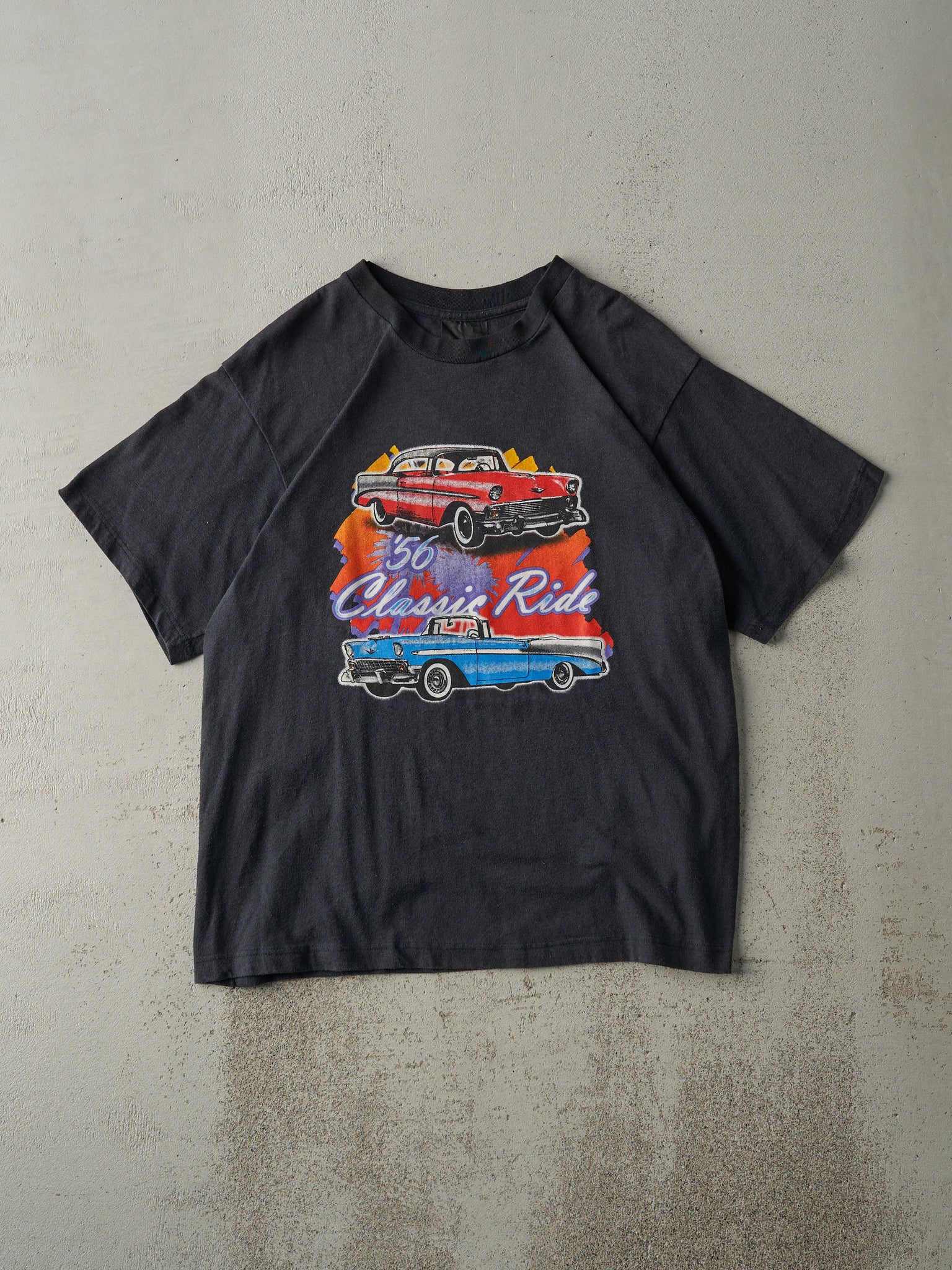 Vintage 90s Faded Black '56 Classic Ride Cars Tee (M)