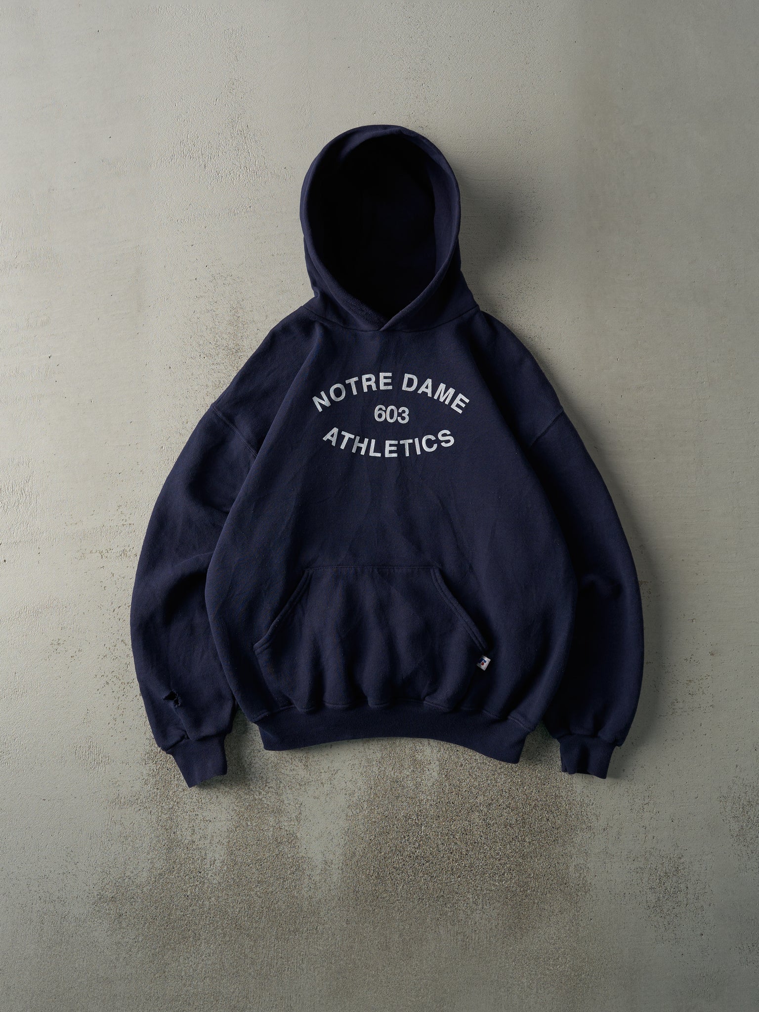 Vintage Y2K Navy Blue Notre Dame Russell Athletics Hoodie (L)