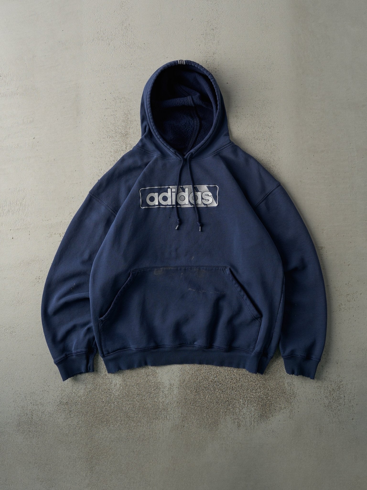 Vintage 90s Navy Blue Embroidered Adidas Hoodie (L)
