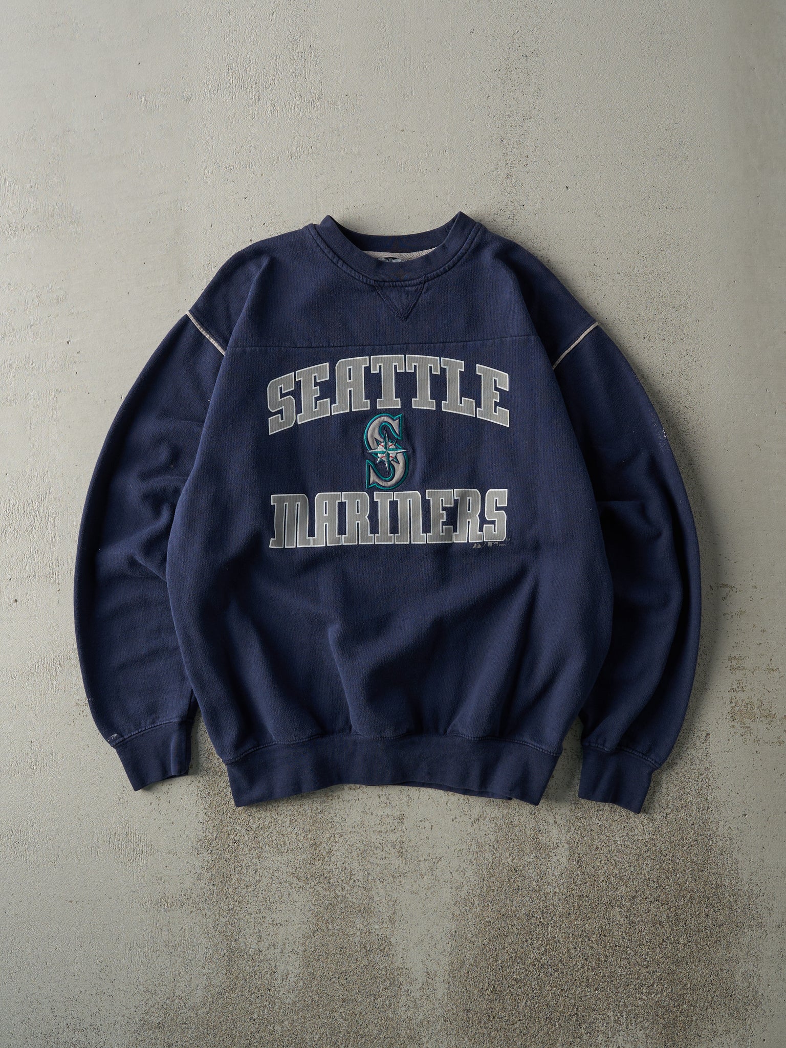 Vintage 09' Navy Blue Embroidered Logo Seattle Mariners MLB Crewneck (M)