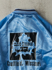 Vintage 90s Blue Cloud 9 Ranch Satin Bomber Jacket (M)