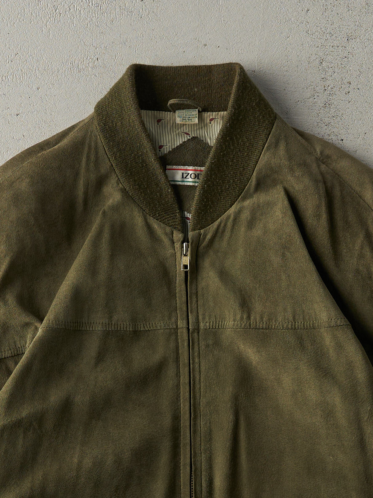 Vintage 90s Green Izod Suede Bomber Jacket (M)