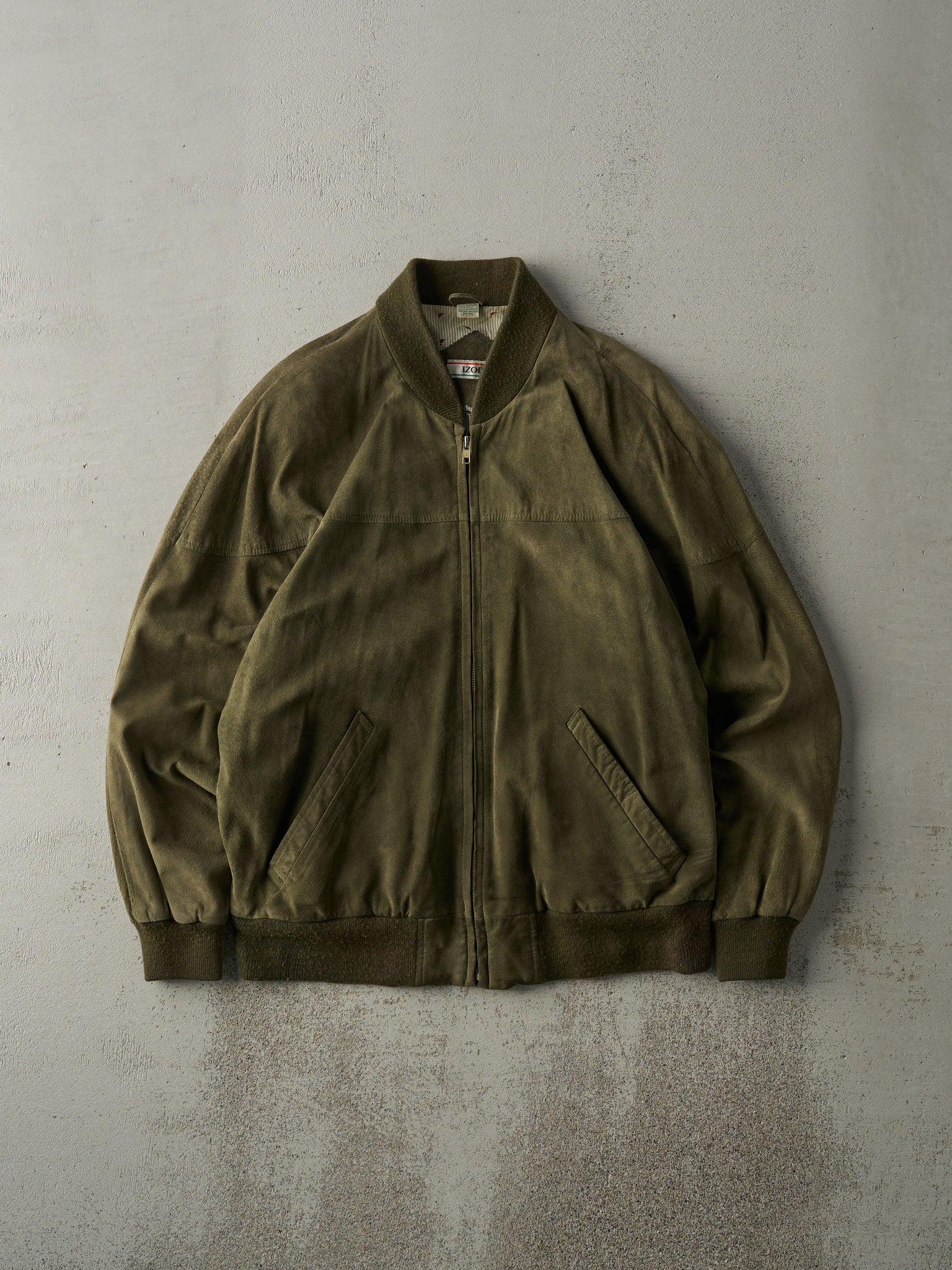 Vintage 90s Green Izod Suede Bomber Jacket (M)