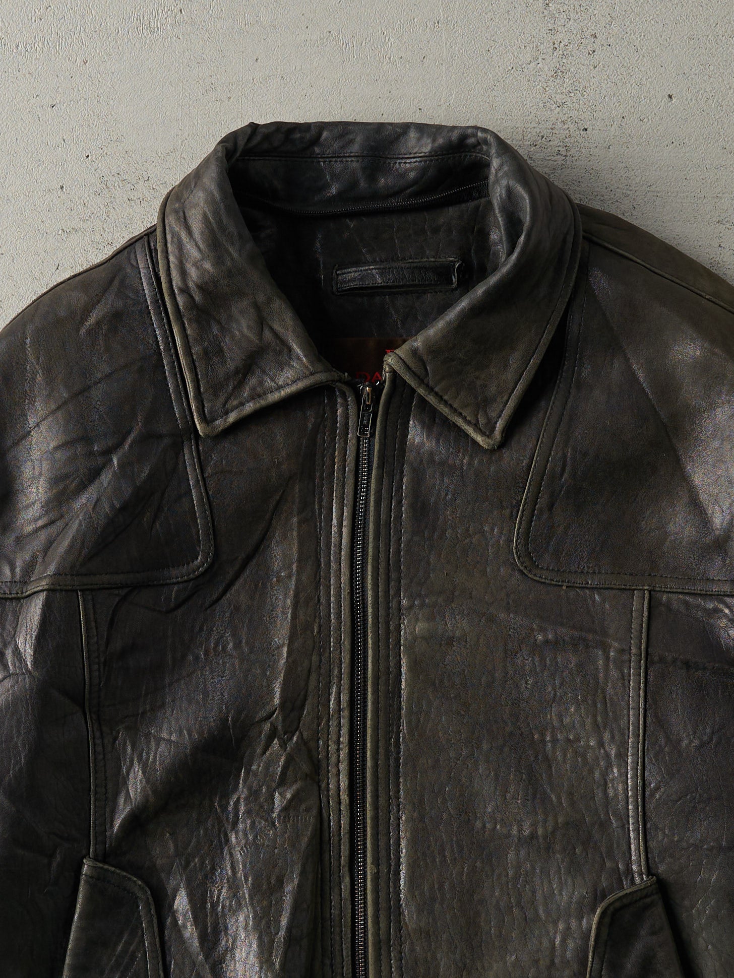 Vintage 90s Faded Black Danier Leather Jacket (L)