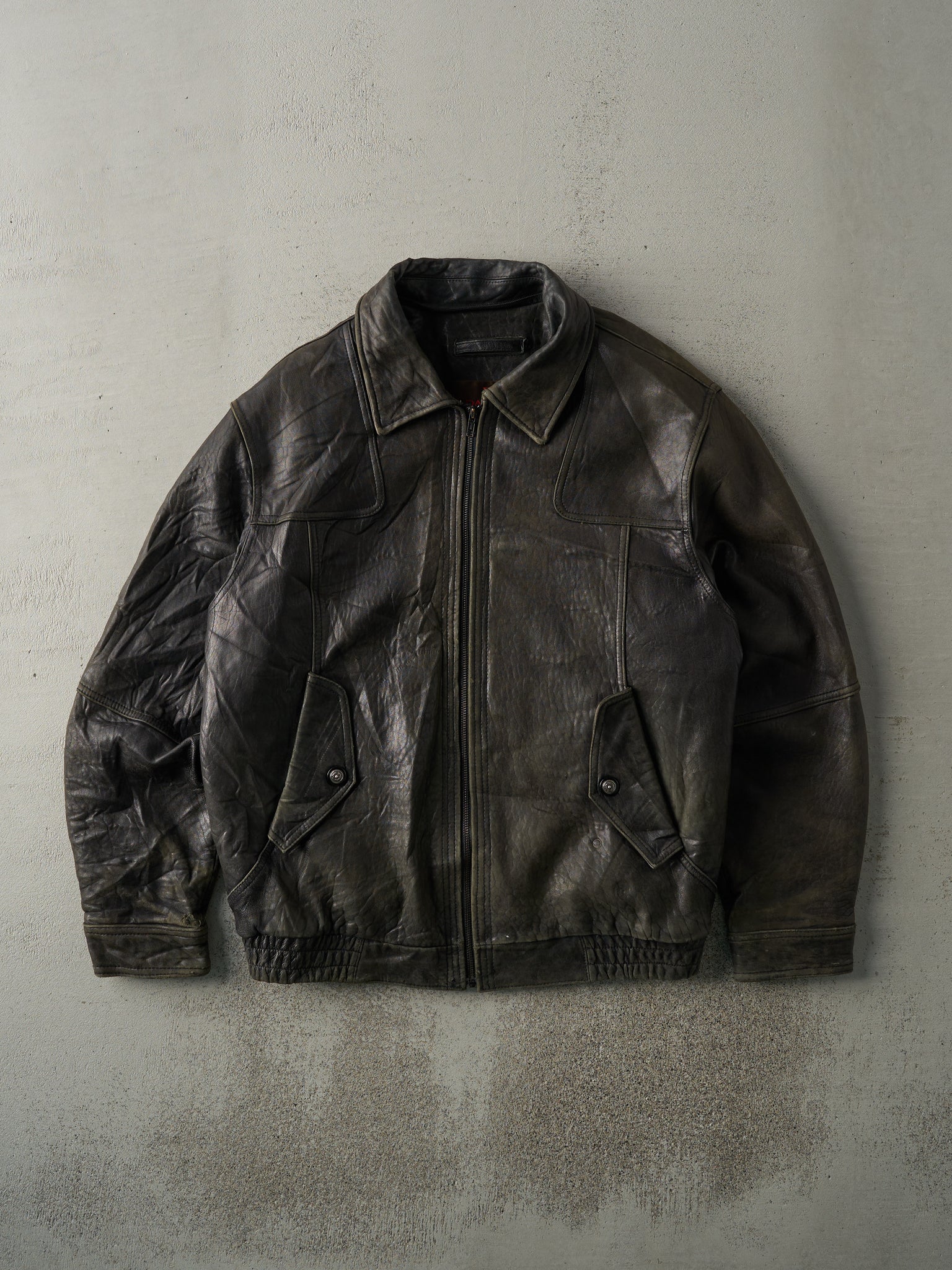 Vintage 90s Faded Black Danier Leather Jacket (L)