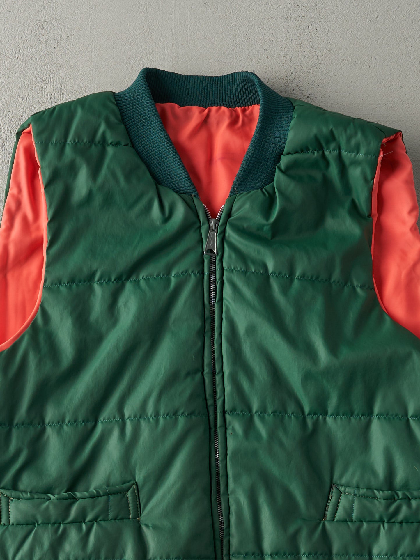 Vintage 80s Green & Orange Reversible Puffer Vest (M)