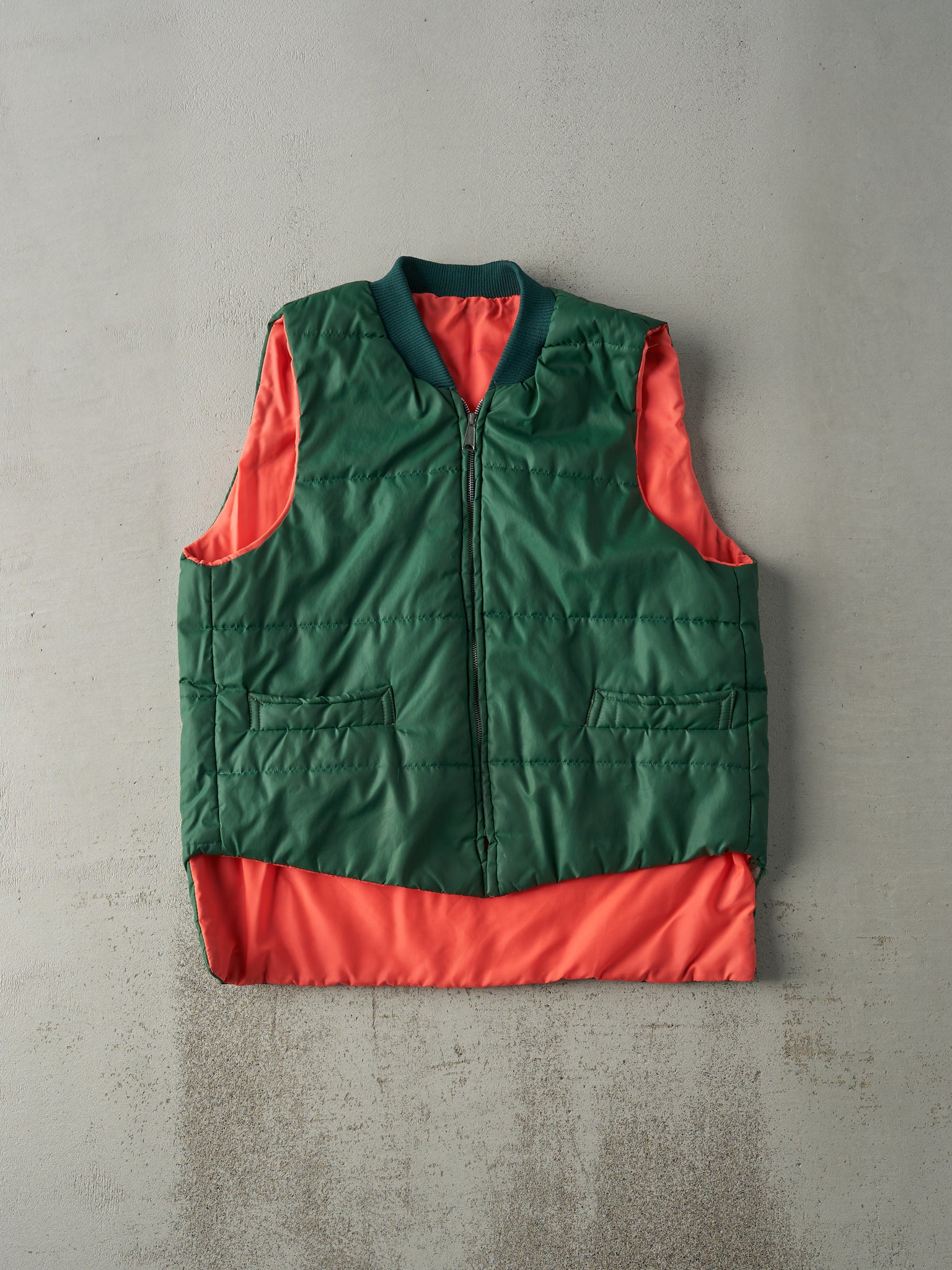 Vintage 80s Green & Orange Reversible Puffer Vest (M)