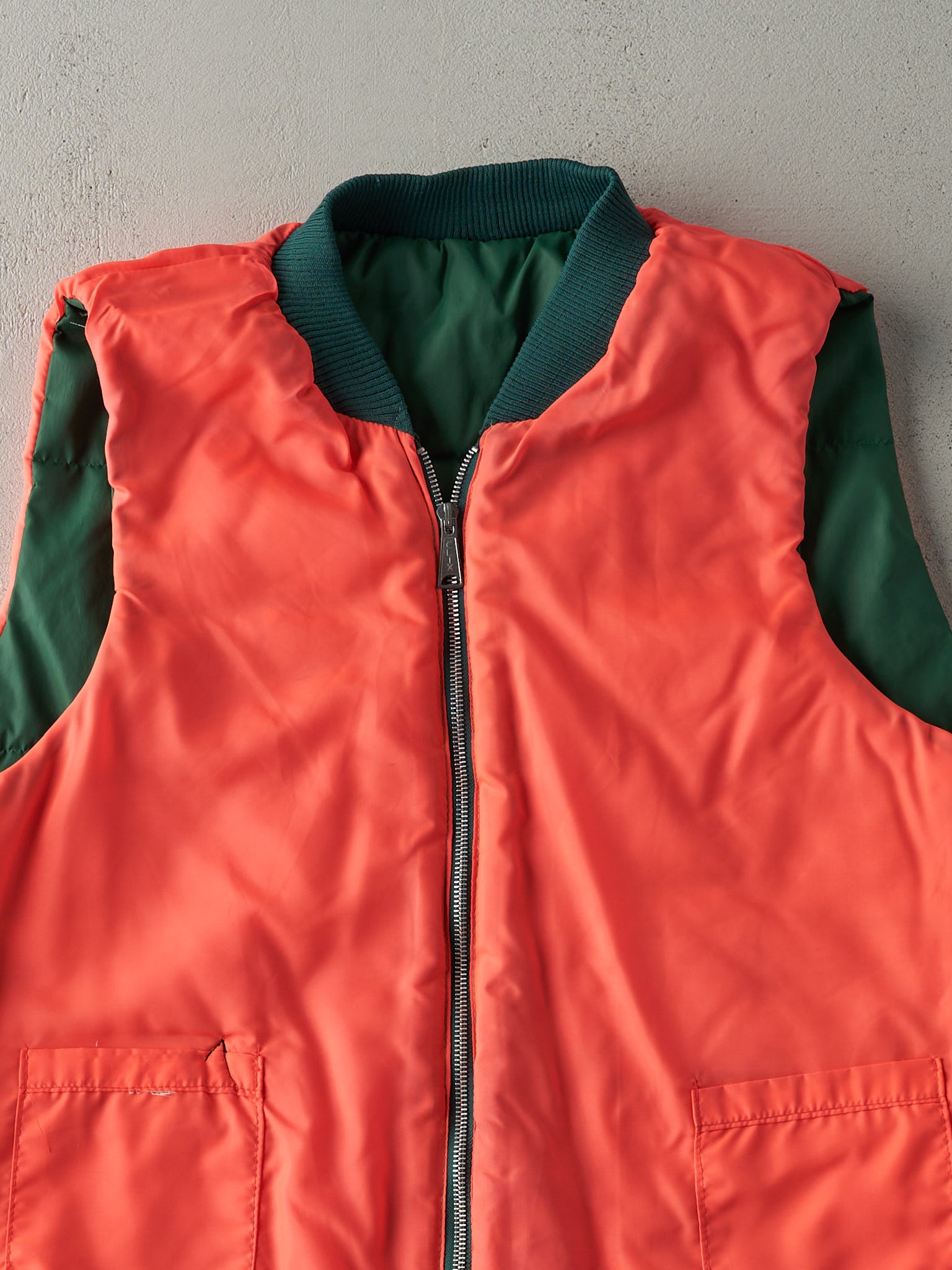 Vintage 80s Green & Orange Reversible Puffer Vest (M)