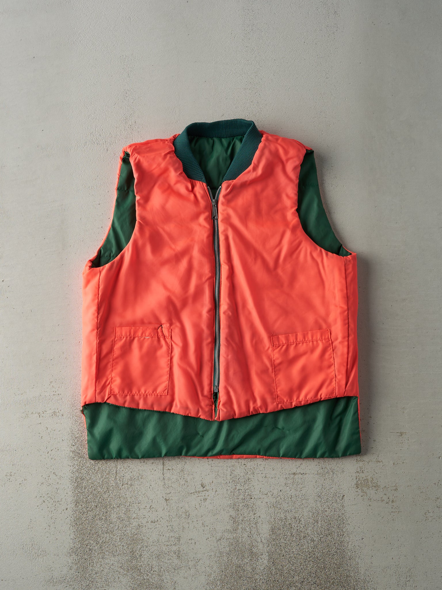 Vintage 80s Green & Orange Reversible Puffer Vest (M)