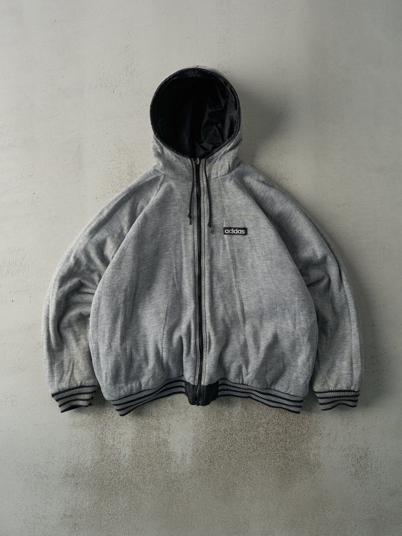 Vintage 90s Black & Grey Adidas Reversible Windbreaker Jacket (L)