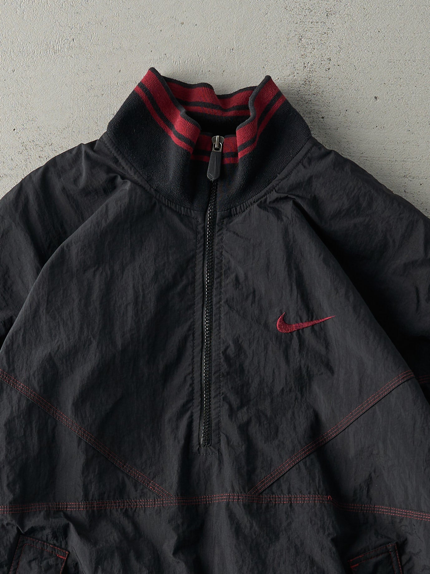 Vintage 90s Black & Red Nike Quarter Zip Boxy Windbreaker Jacket (L)