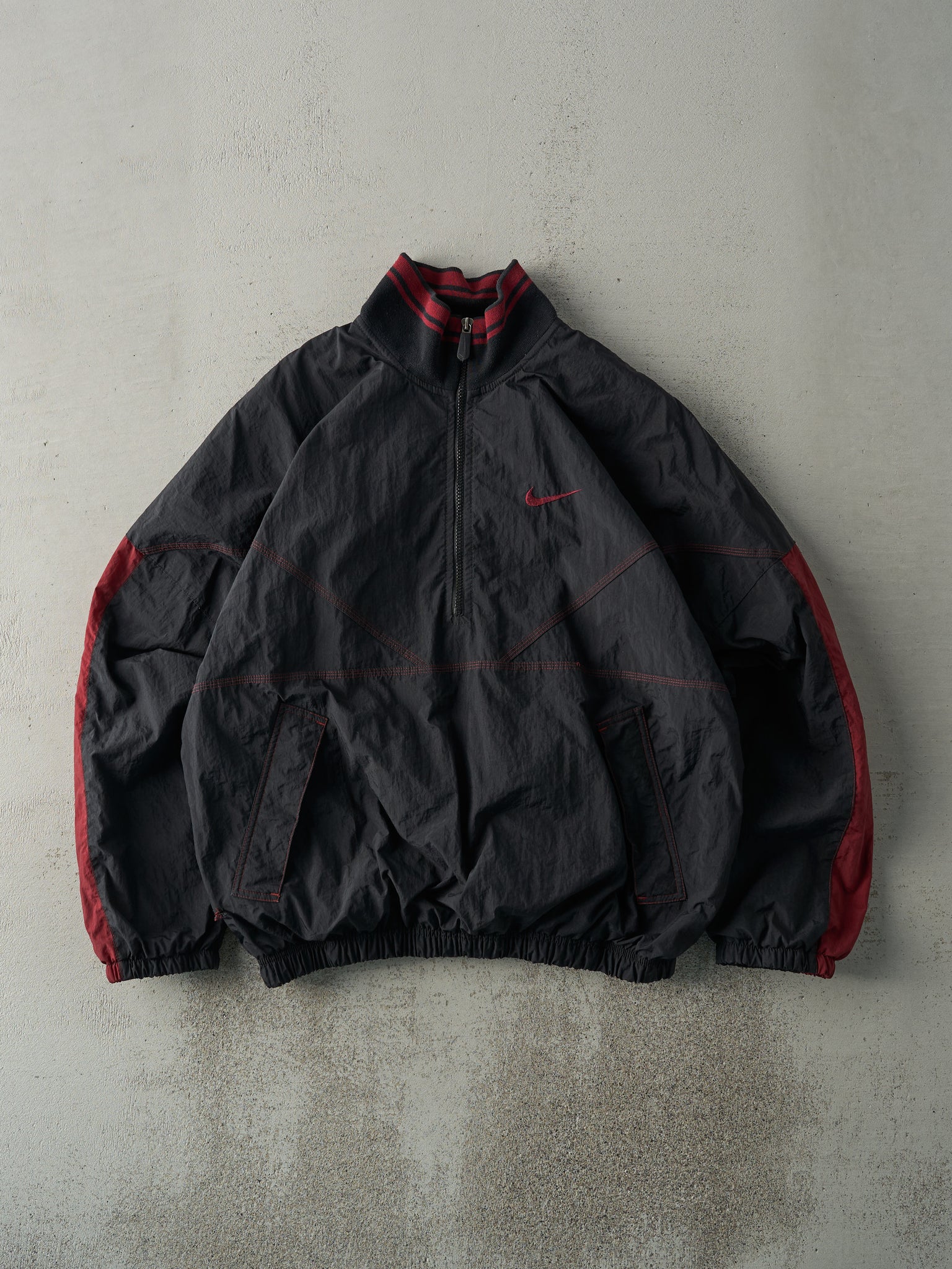 Vintage 90s Black & Red Nike Quarter Zip Boxy Windbreaker Jacket (L)