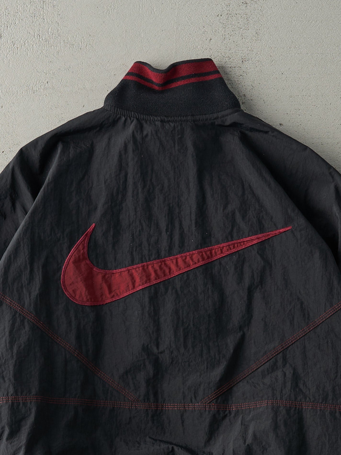 Vintage 90s Black & Red Nike Quarter Zip Boxy Windbreaker Jacket (L)