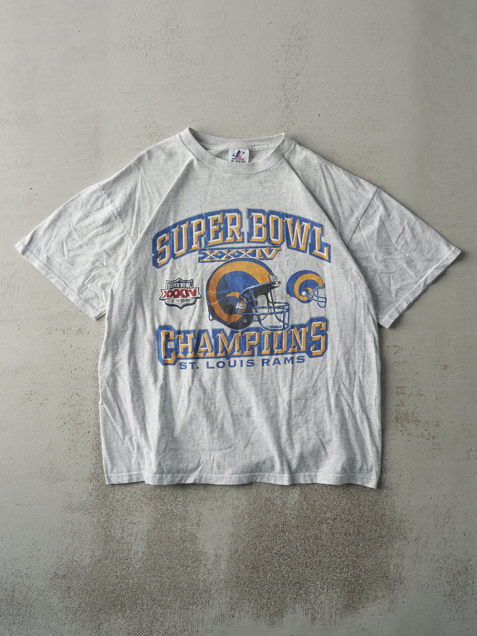 Vintage 00' Heather Grey St. Louis Rams Super Bowl XXXIV Champions Tee (L)