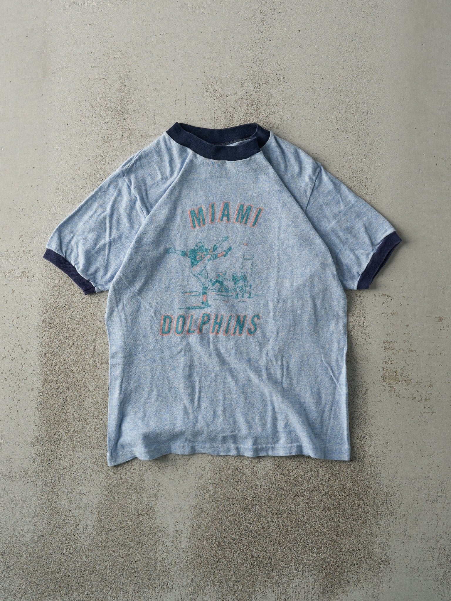 Vintage 80s Blue Miami Dolphins Ringer Tee (XS)
