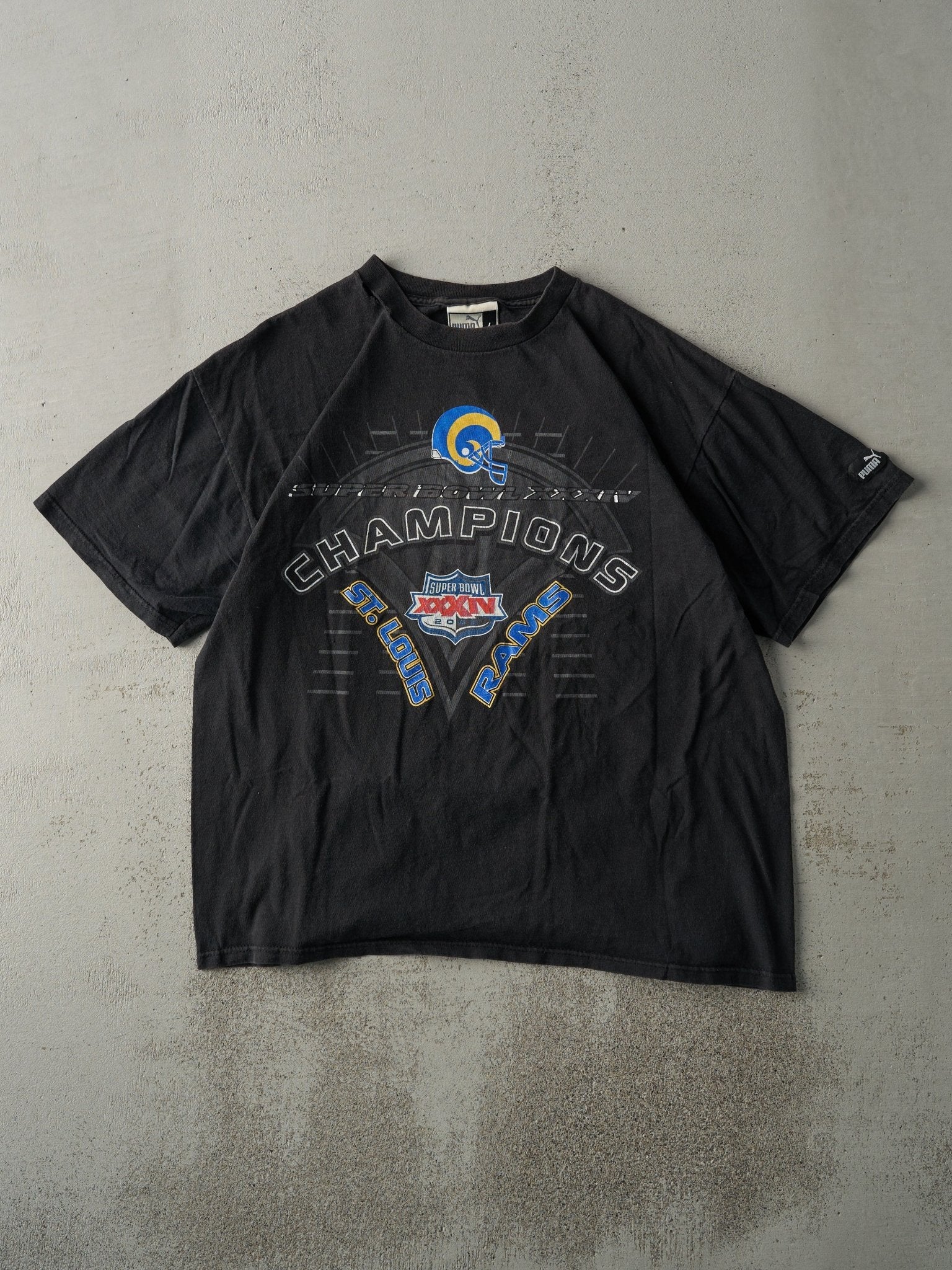 Vintage 00' Black St. Louis Rams XXXIV Super Bowl Champions Tee (L)