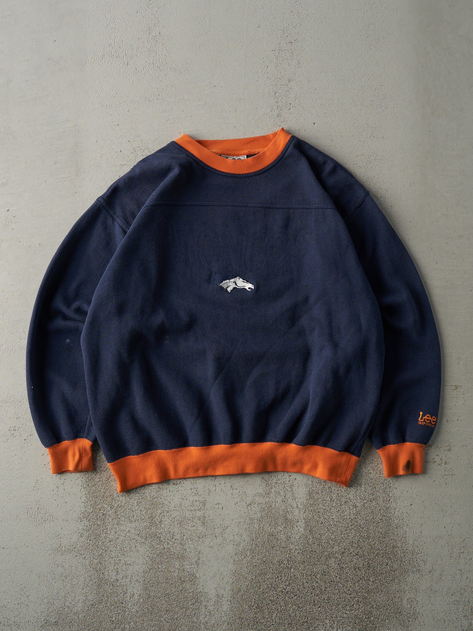 Vintage 90s Navy Blue & Orange Denver Broncos Crewneck (L)