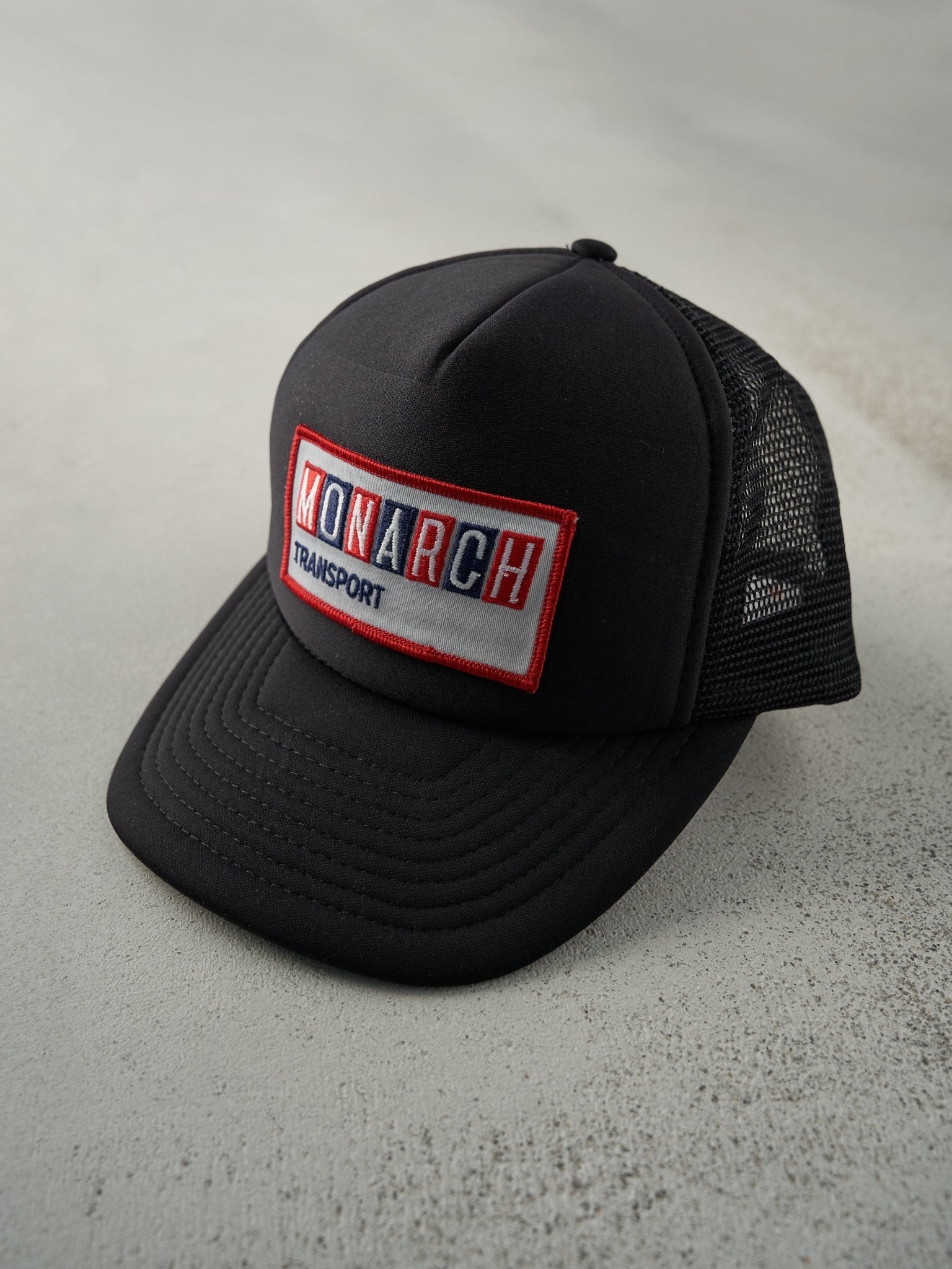 Vintage 90s Black Monarch Transport Foam Trucker Hat