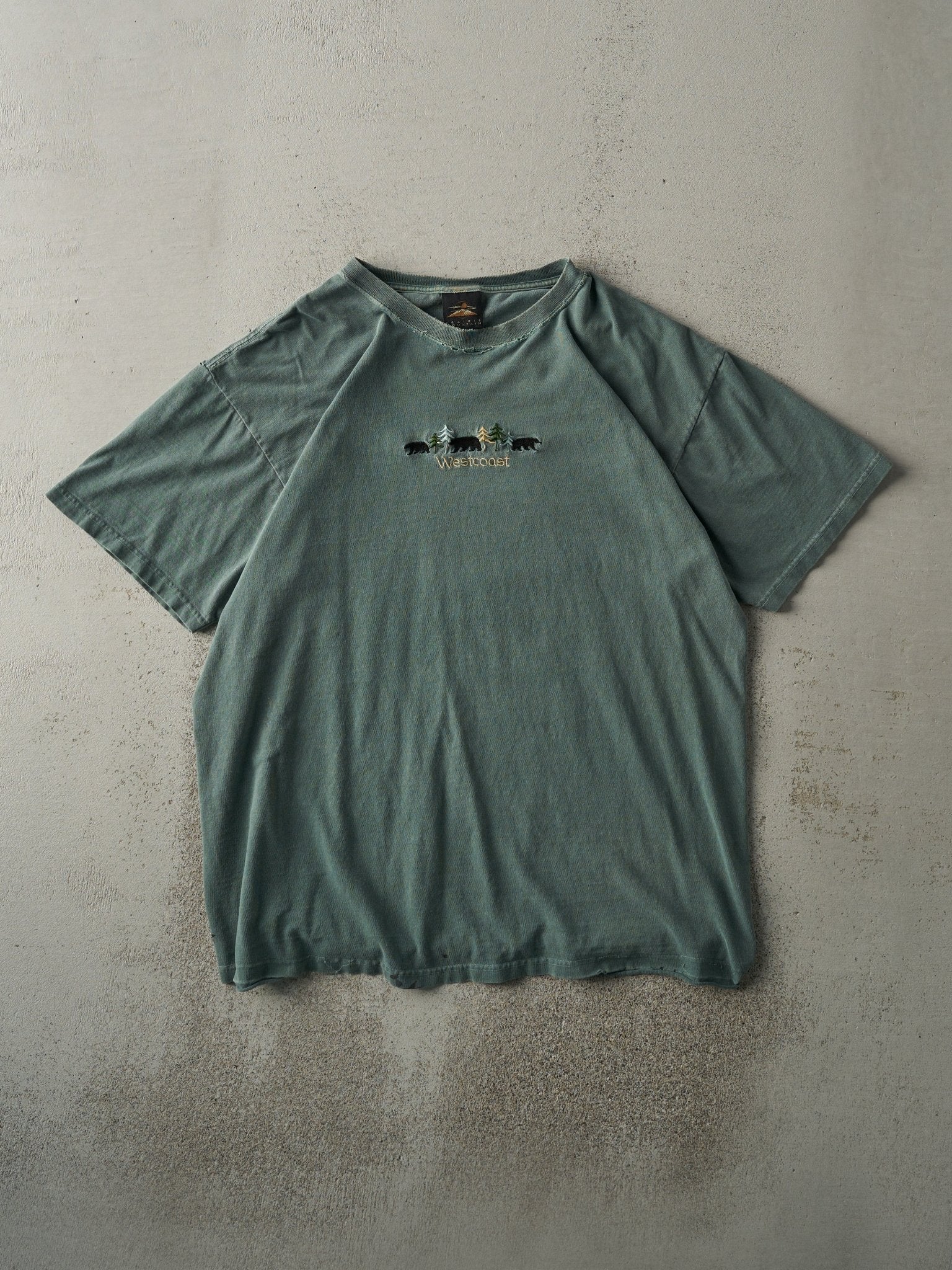 Vintage 90s Washed Green Embroidered West Coast Tee (L)