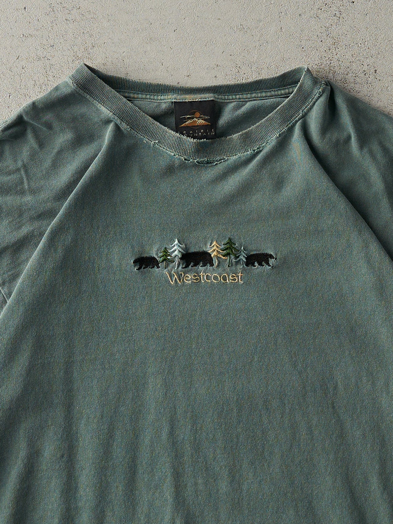 Vintage 90s Washed Green Embroidered West Coast Tee (L)