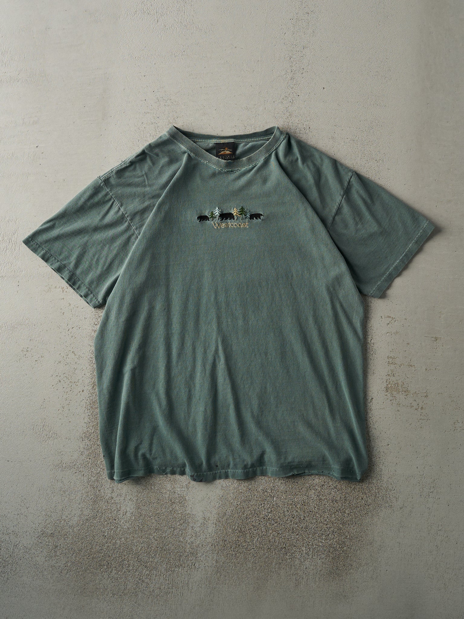 Vintage 90s Washed Green Embroidered West Coast Tee (L)