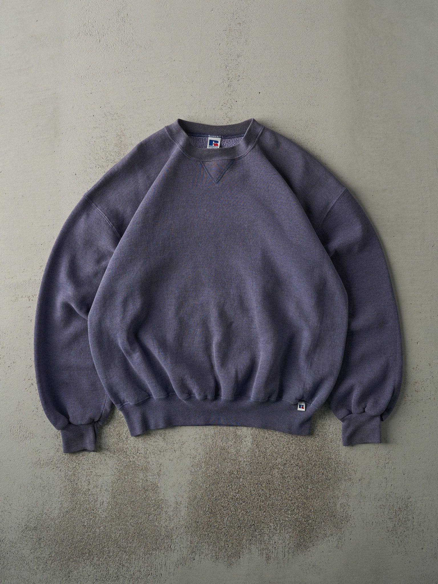 Vintage 90s Washed Blue Russell Athletic Blank Crewneck (L)