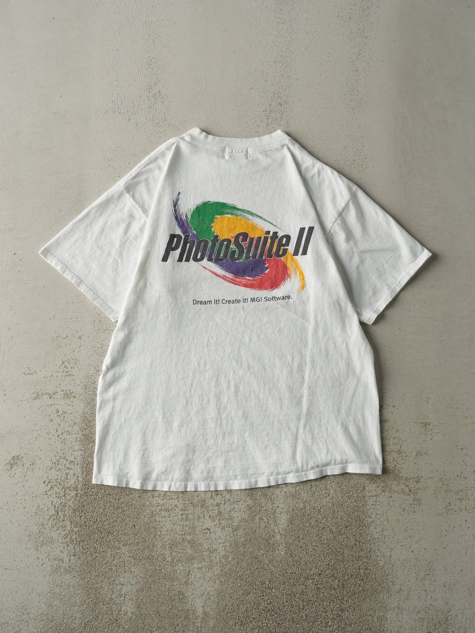 Vintage 90s White MGI Photo Suite II Roots Tee (L)
