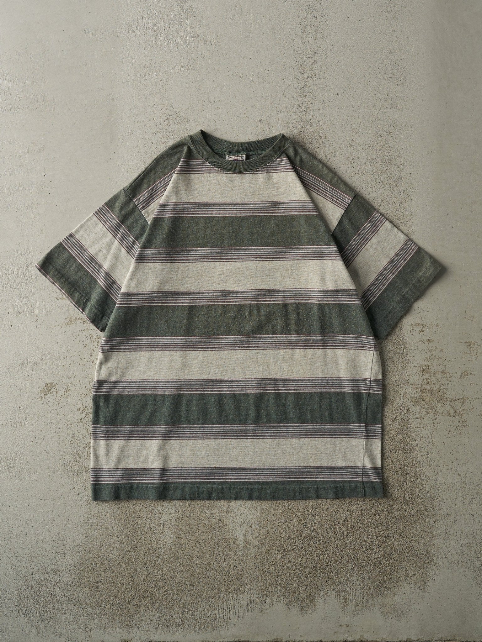 Vintage 90s Green Striped Tee (M/L)