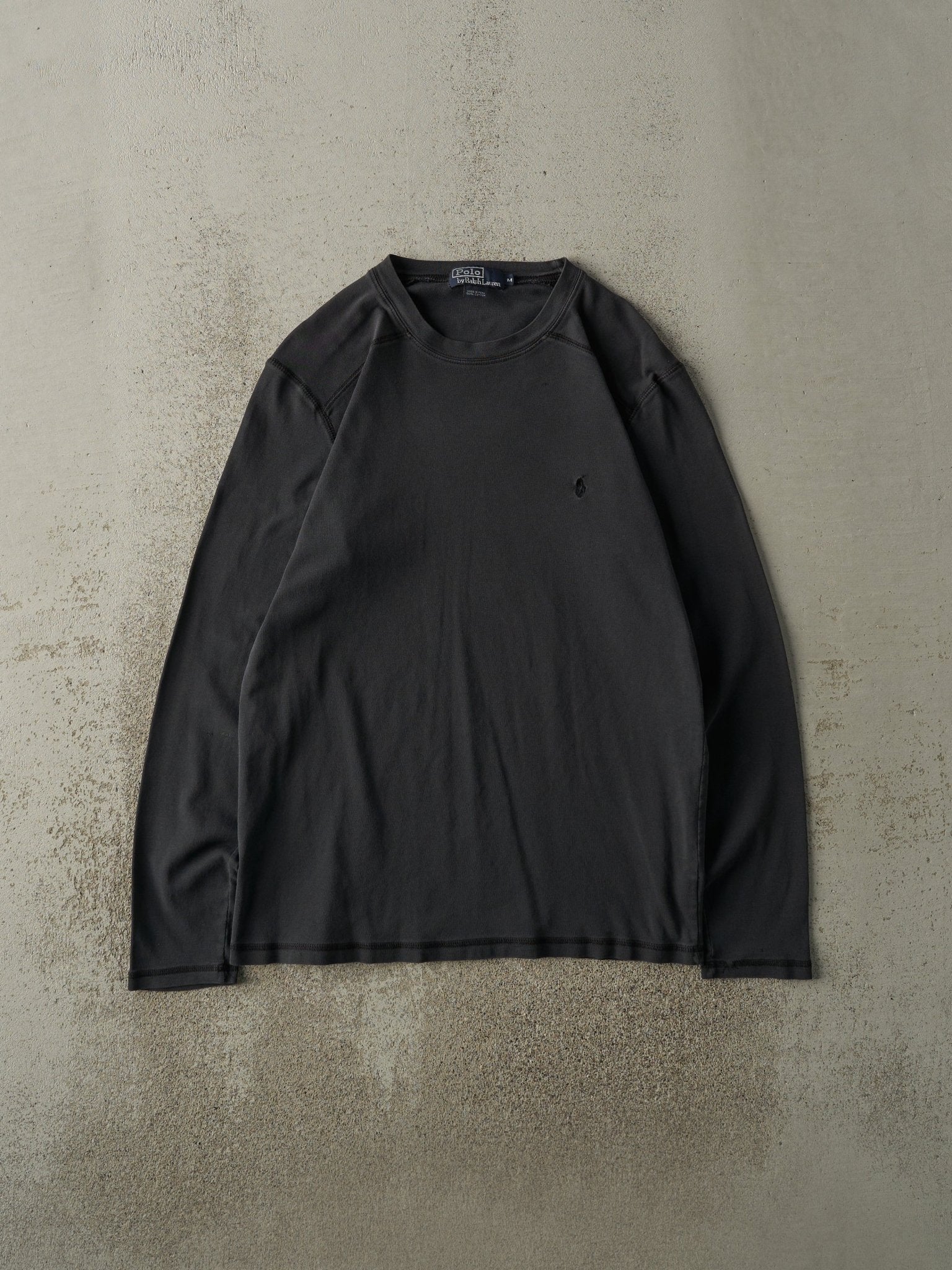Vintage Y2K Faded Black Polo Embroidered Long Sleeve (M/L)
