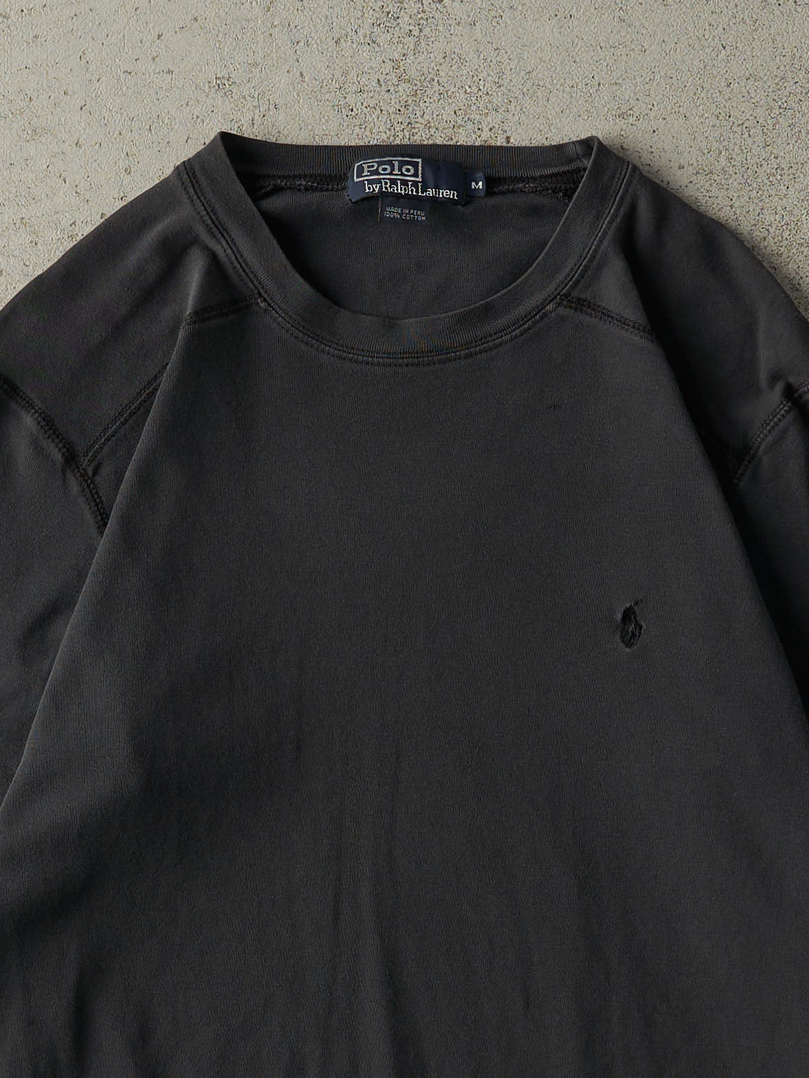Vintage Y2K Faded Black Polo Embroidered Long Sleeve (M/L)