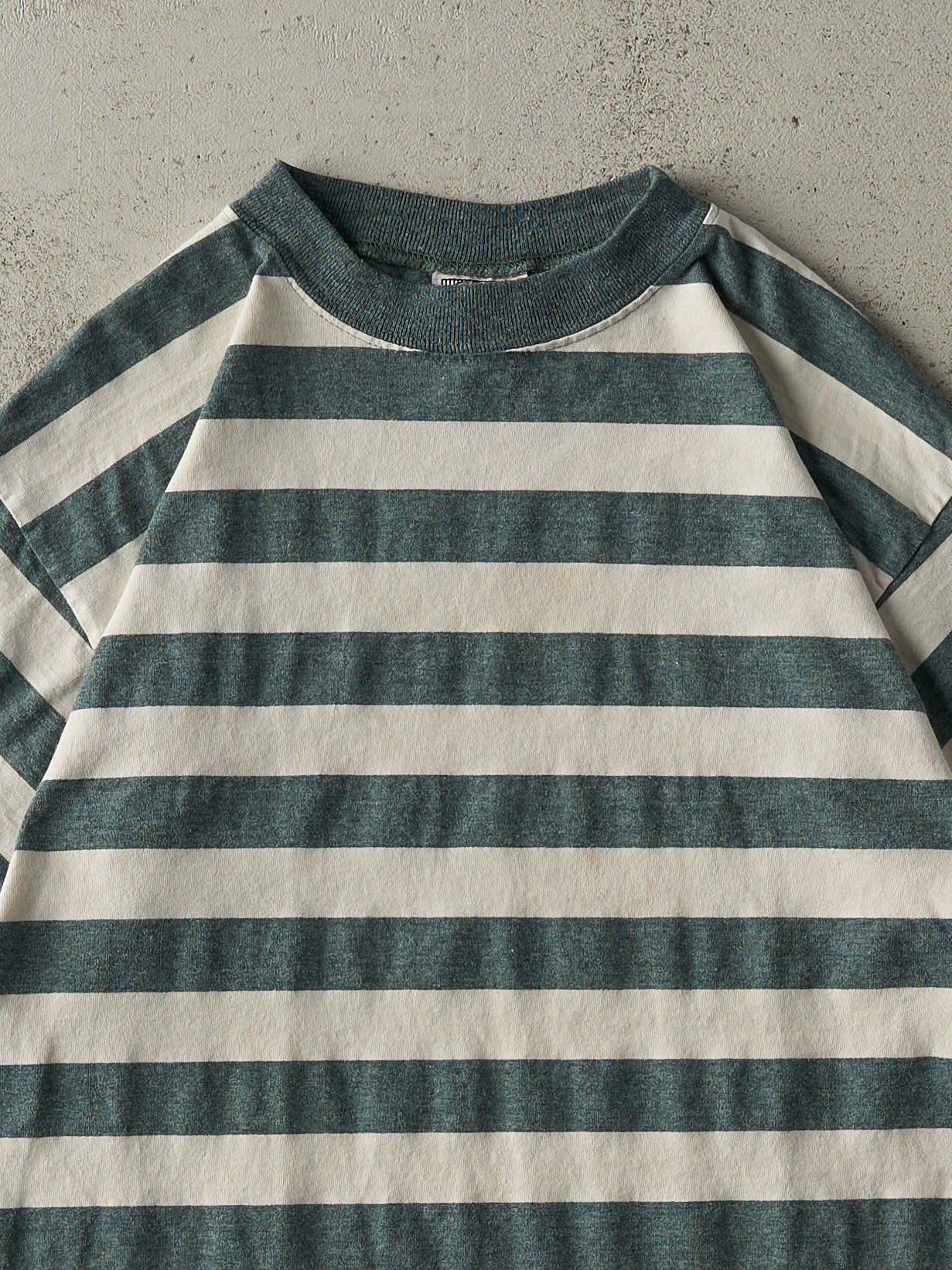 Vintage 90s Green & White Striped Tee (M)
