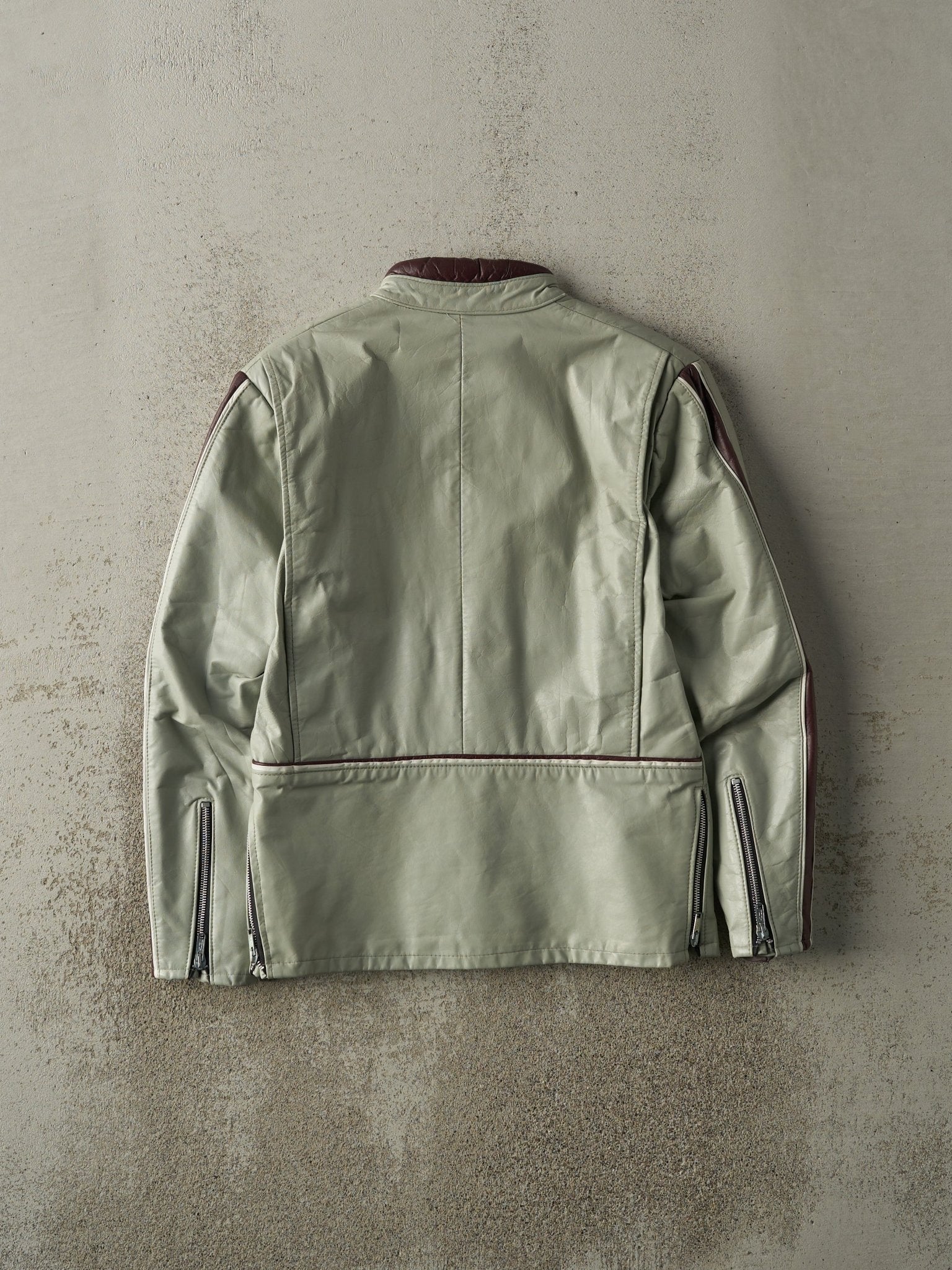 Vintage 80s Grey & Burgundy Leather Biker Jacket (XS/S)