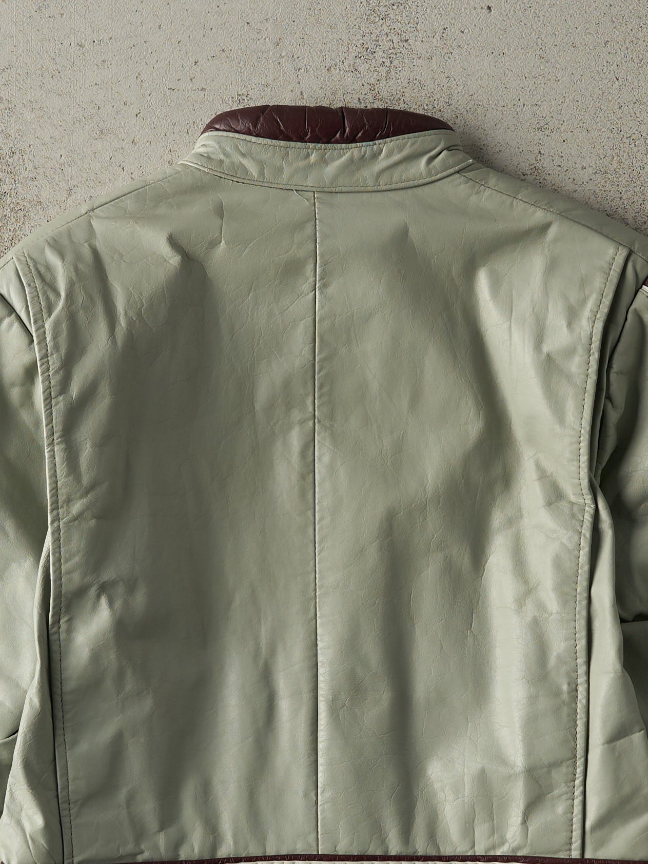 Vintage 80s Grey & Burgundy Leather Biker Jacket (XS/S)