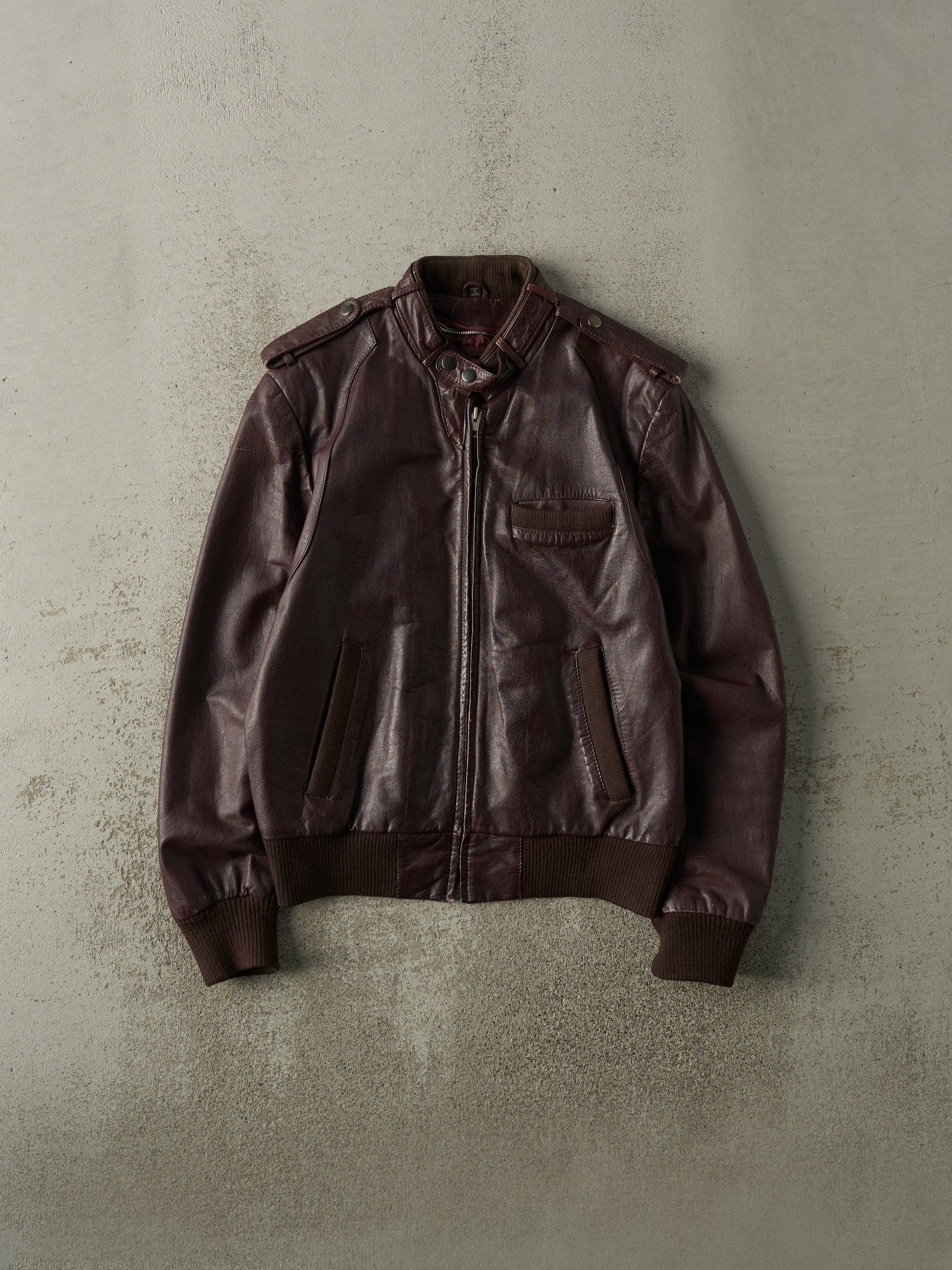 Vintage 90s Burgundy Leather Biker Jacket (M)