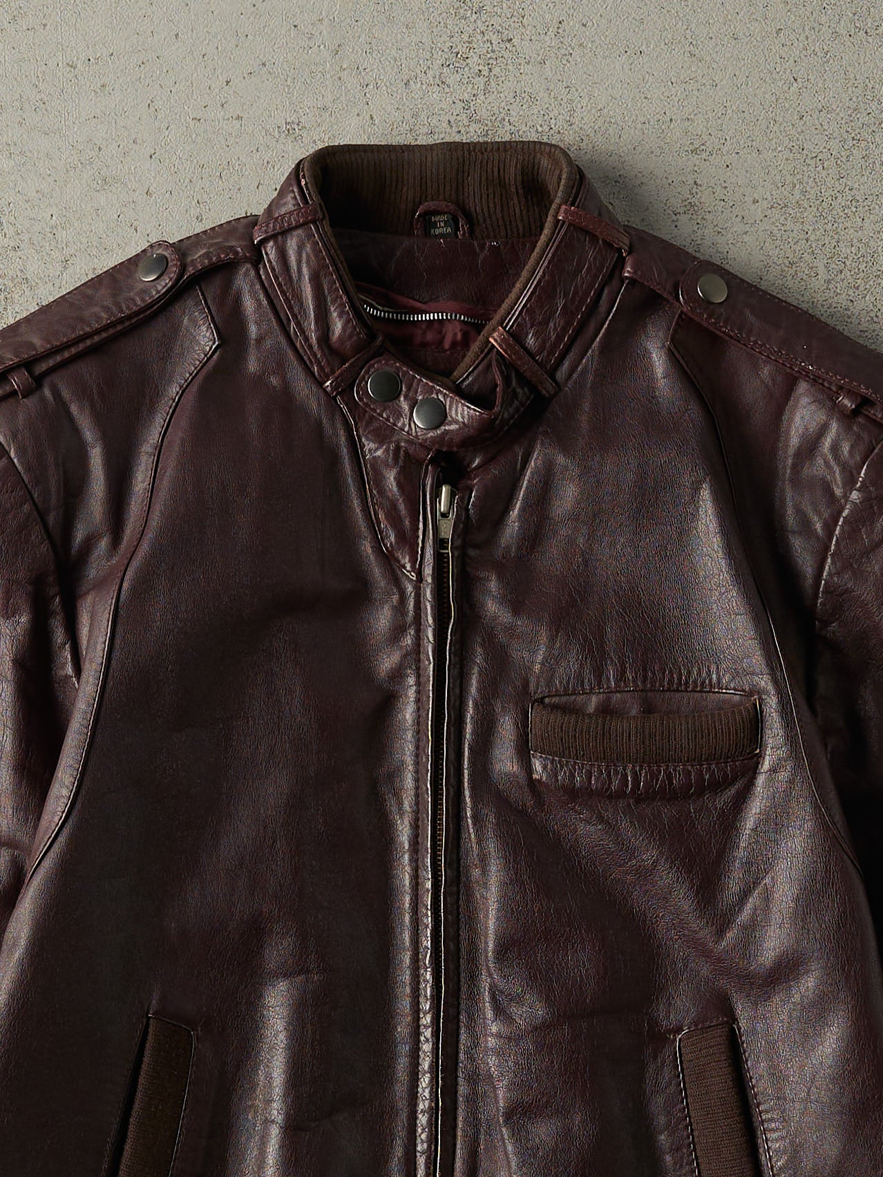 Vintage 90s Burgundy Leather Biker Jacket (M)