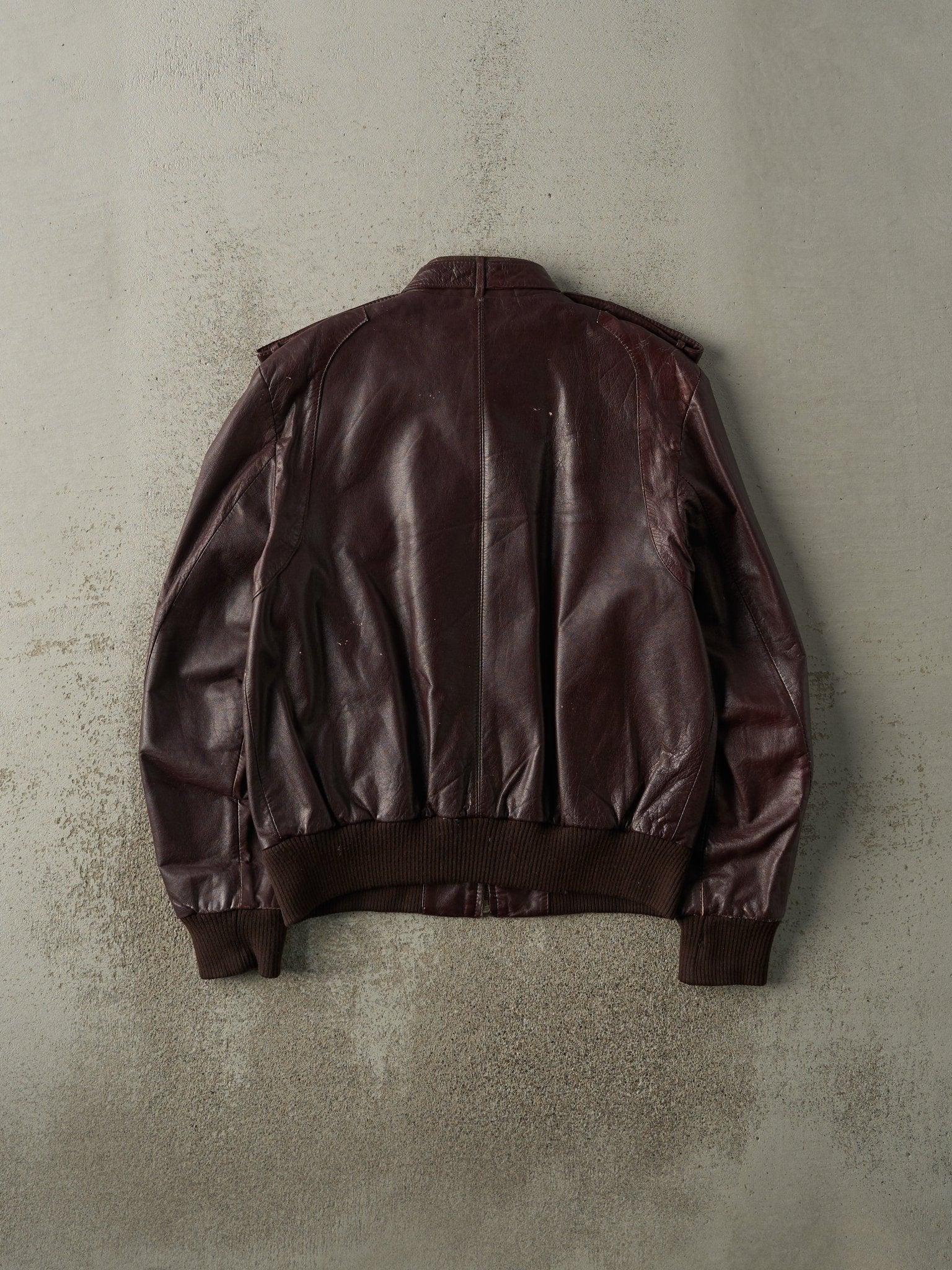 Vintage 90s Burgundy Leather Biker Jacket (M)
