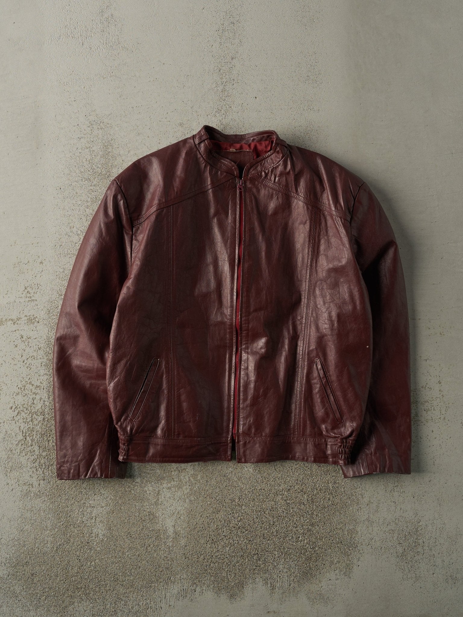 Vintage 90s Wine Red Leather Biker Jacket (M/L)