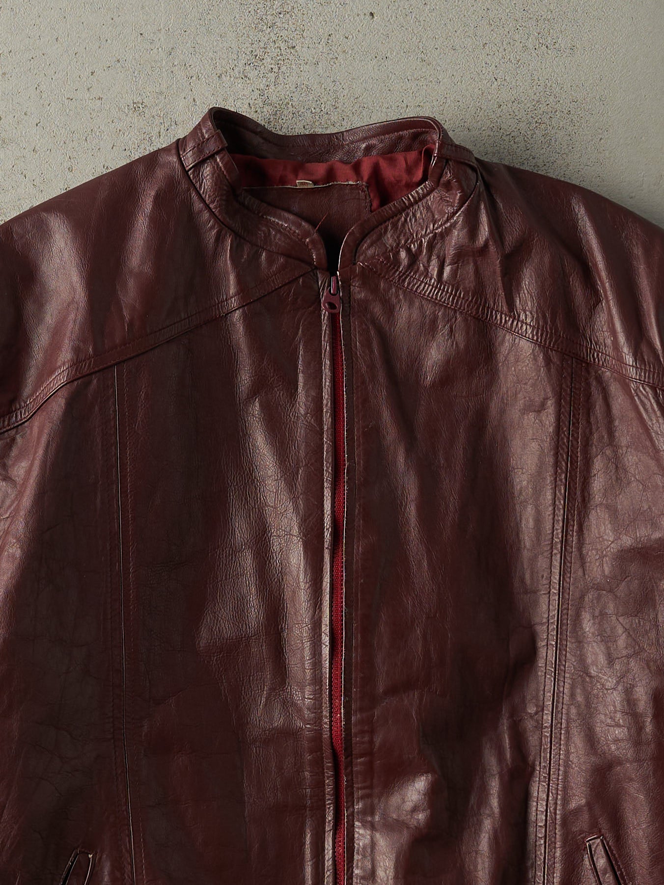 Vintage 90s Wine Red Leather Biker Jacket (M/L)