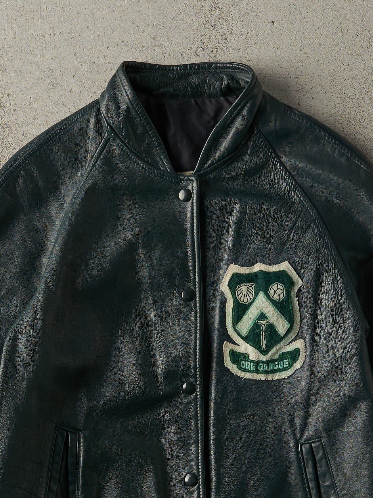 Vintage 80s Green Geology U of S Leather Jacket (S)