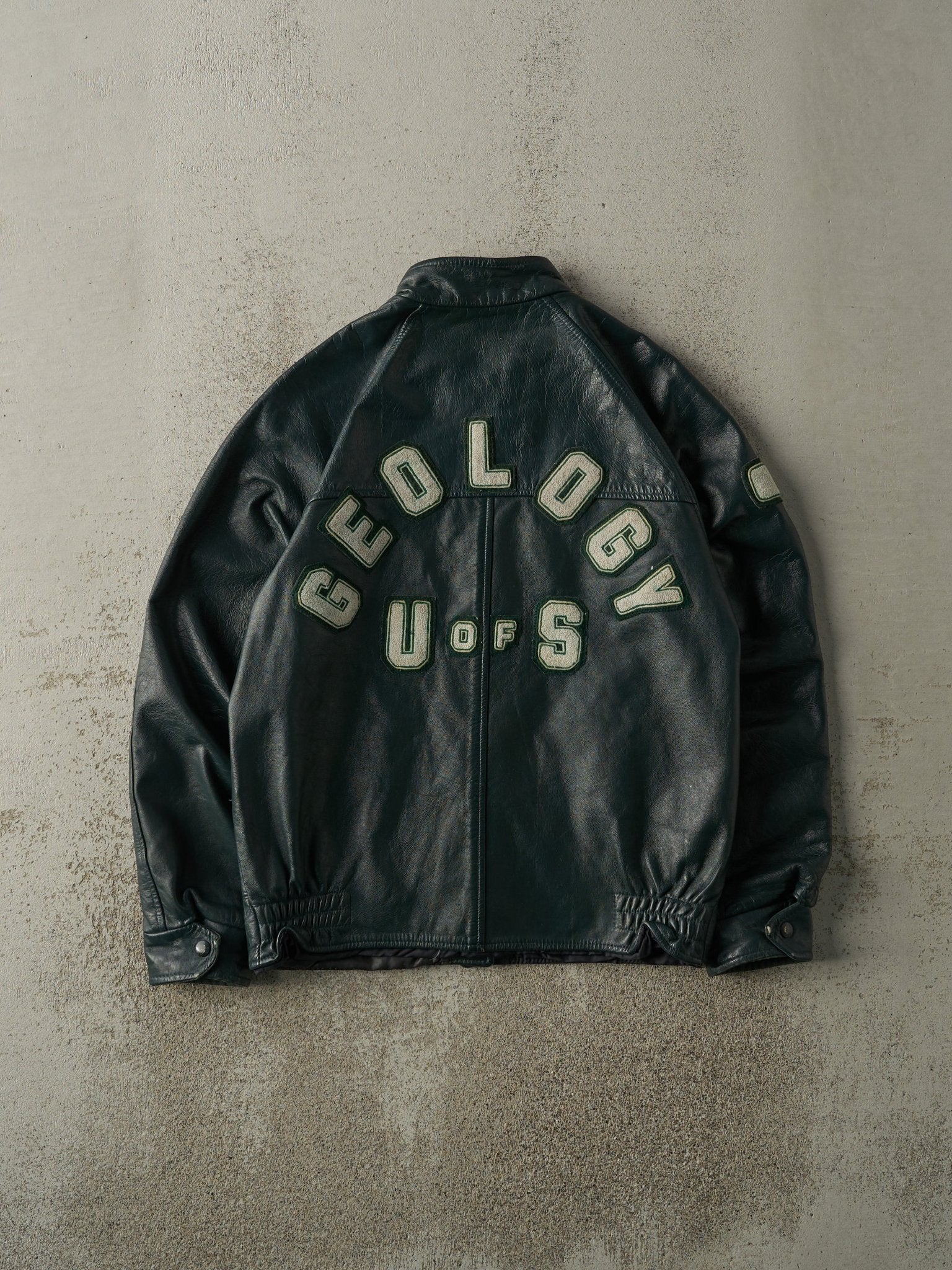 Vintage 80s Green Geology U of S Leather Jacket (S)