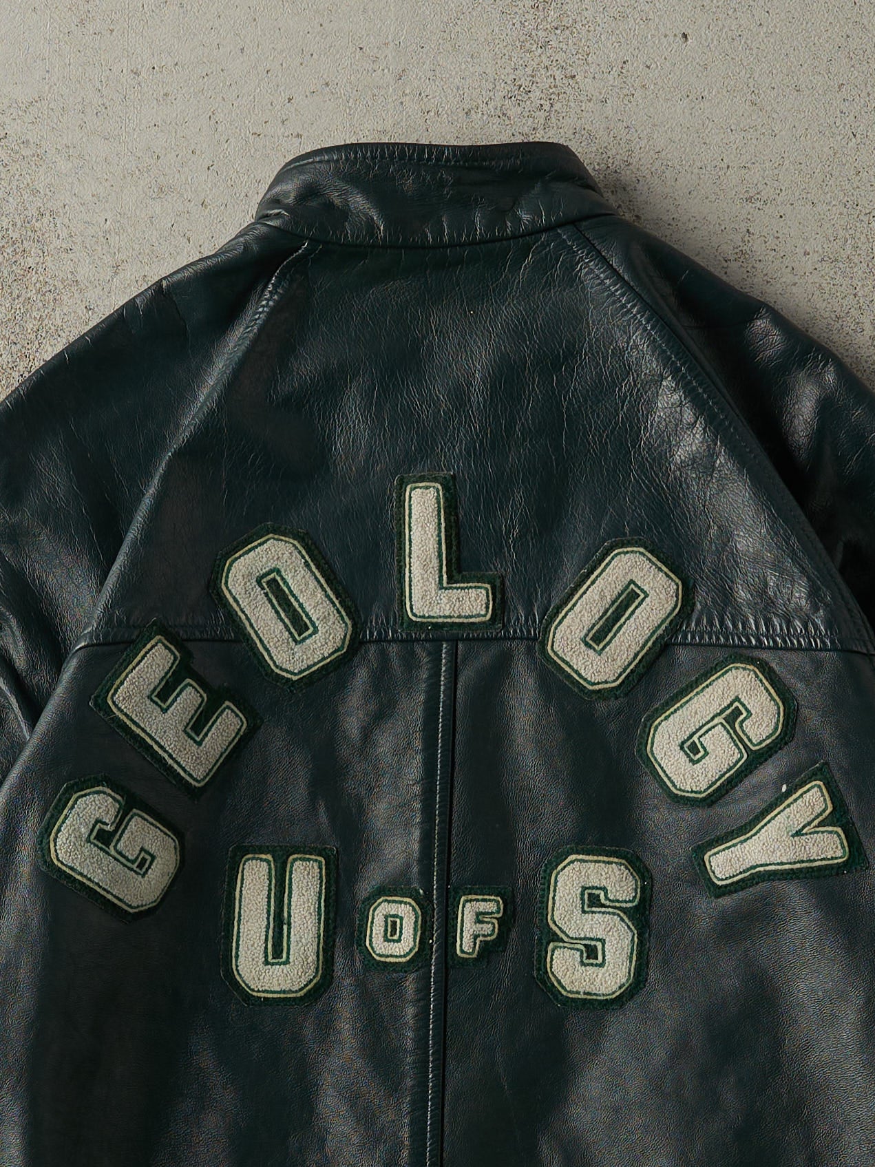 Vintage 80s Green Geology U of S Leather Jacket (S)