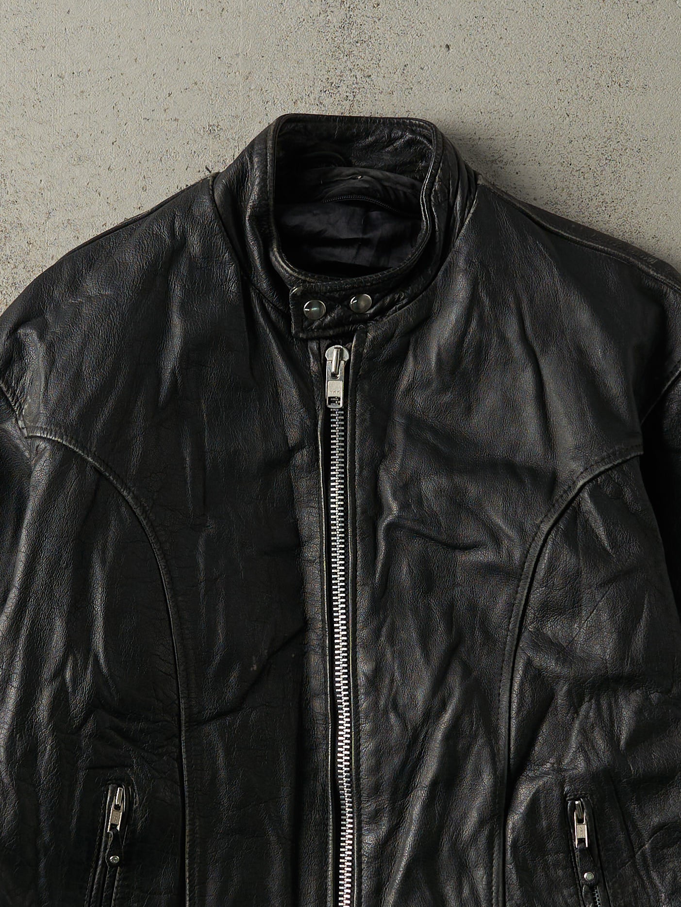 Vintage 80s Black Leather Biker Jacket (S)