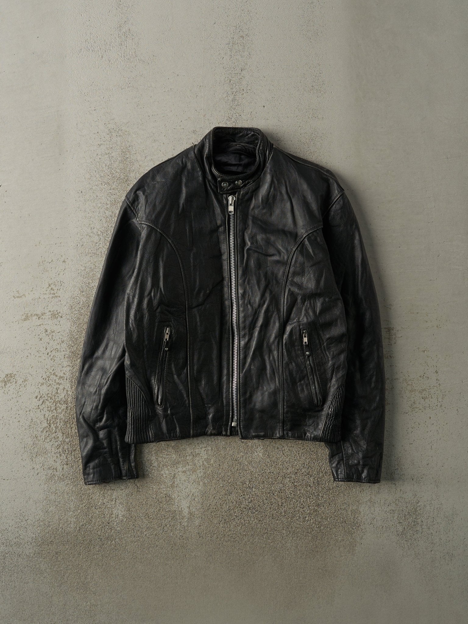 Vintage 80s Black Leather Biker Jacket (S)