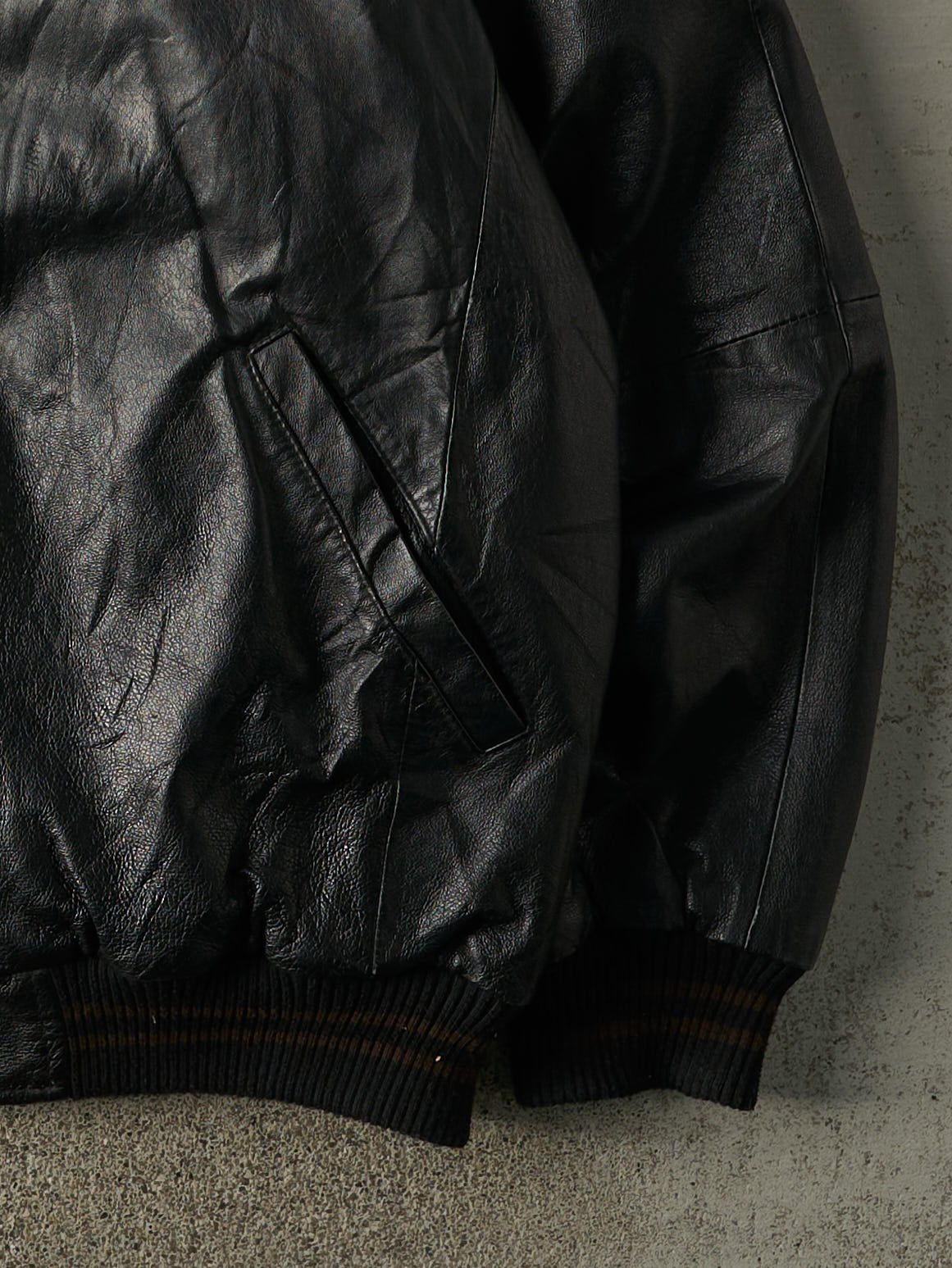 Vintage Y2K Black & Brown Embroidered Bomber Leather Jacket (XXL)