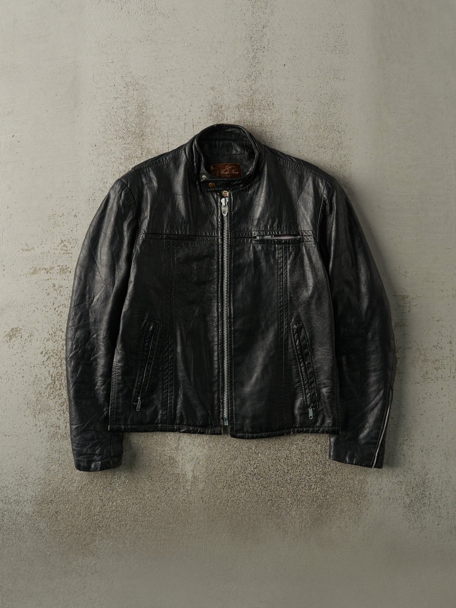 Vintage 80s Black Biker Leather Jacket (S)