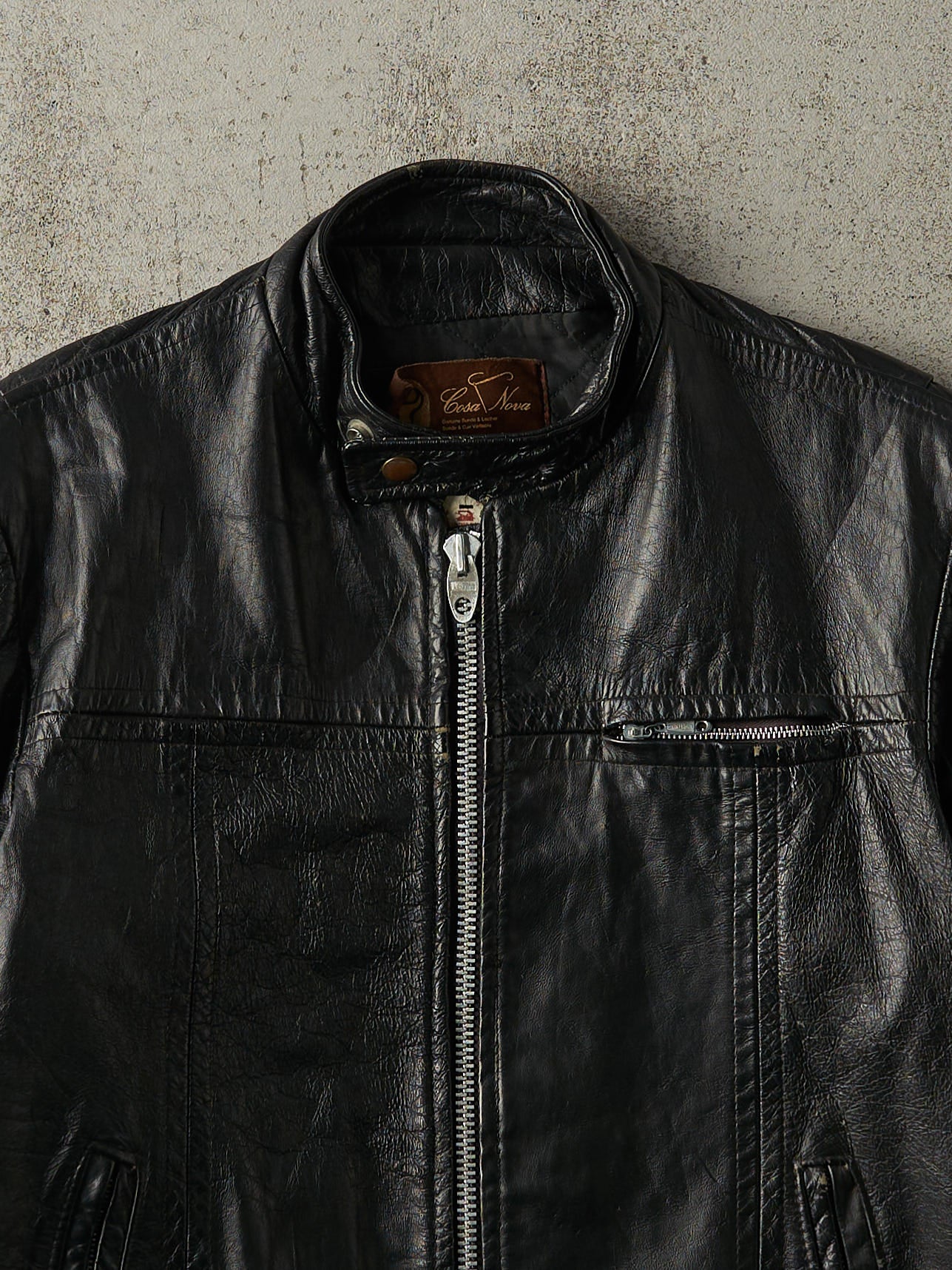 Vintage 80s Black Biker Leather Jacket (S)