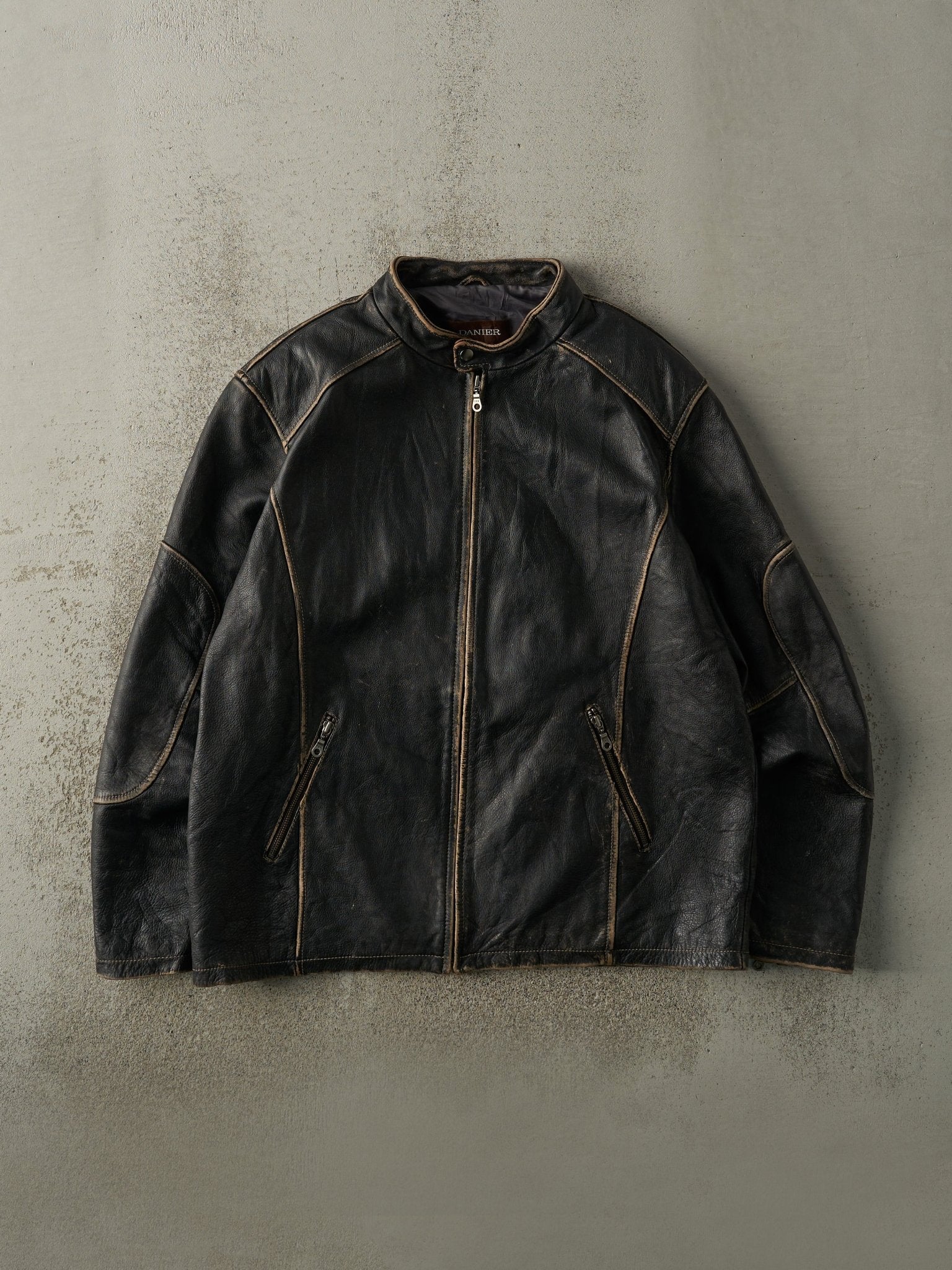 Vintage Y2K Black Danier Biker Leather Jacket (L)