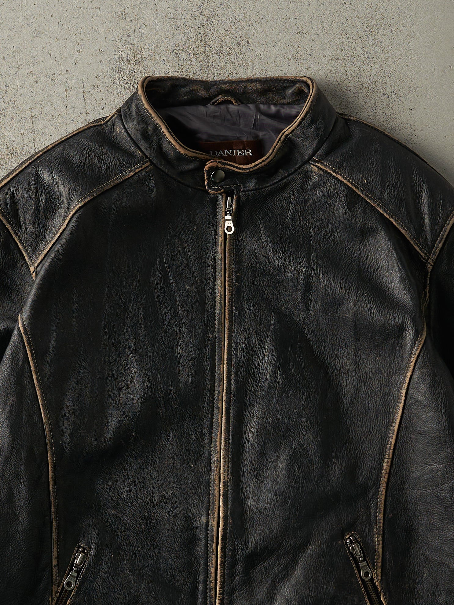 Vintage Y2K Black Danier Biker Leather Jacket (L)