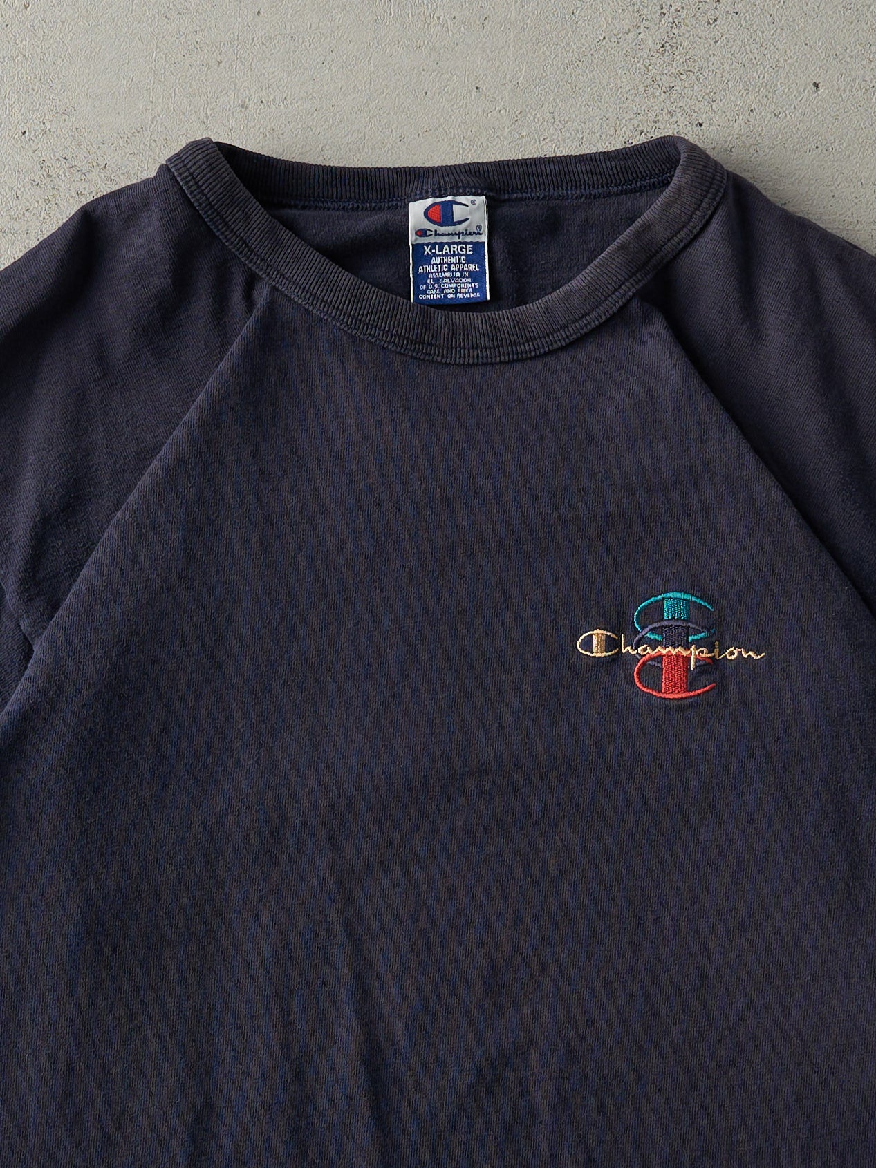 Vintage 90s Navy Blue Embroidered Champion Tee (L)