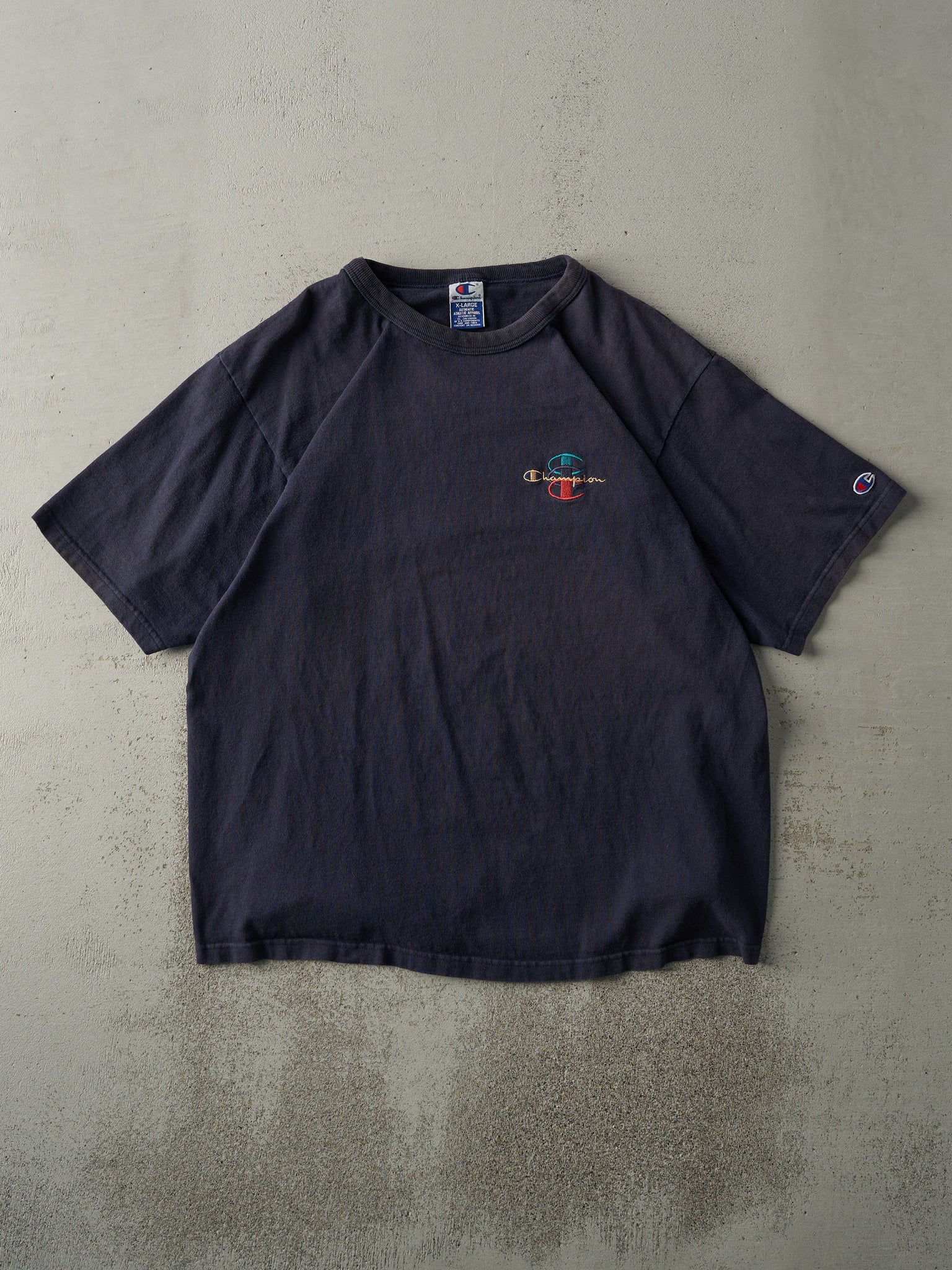 Vintage 90s Navy Blue Embroidered Champion Tee (L)